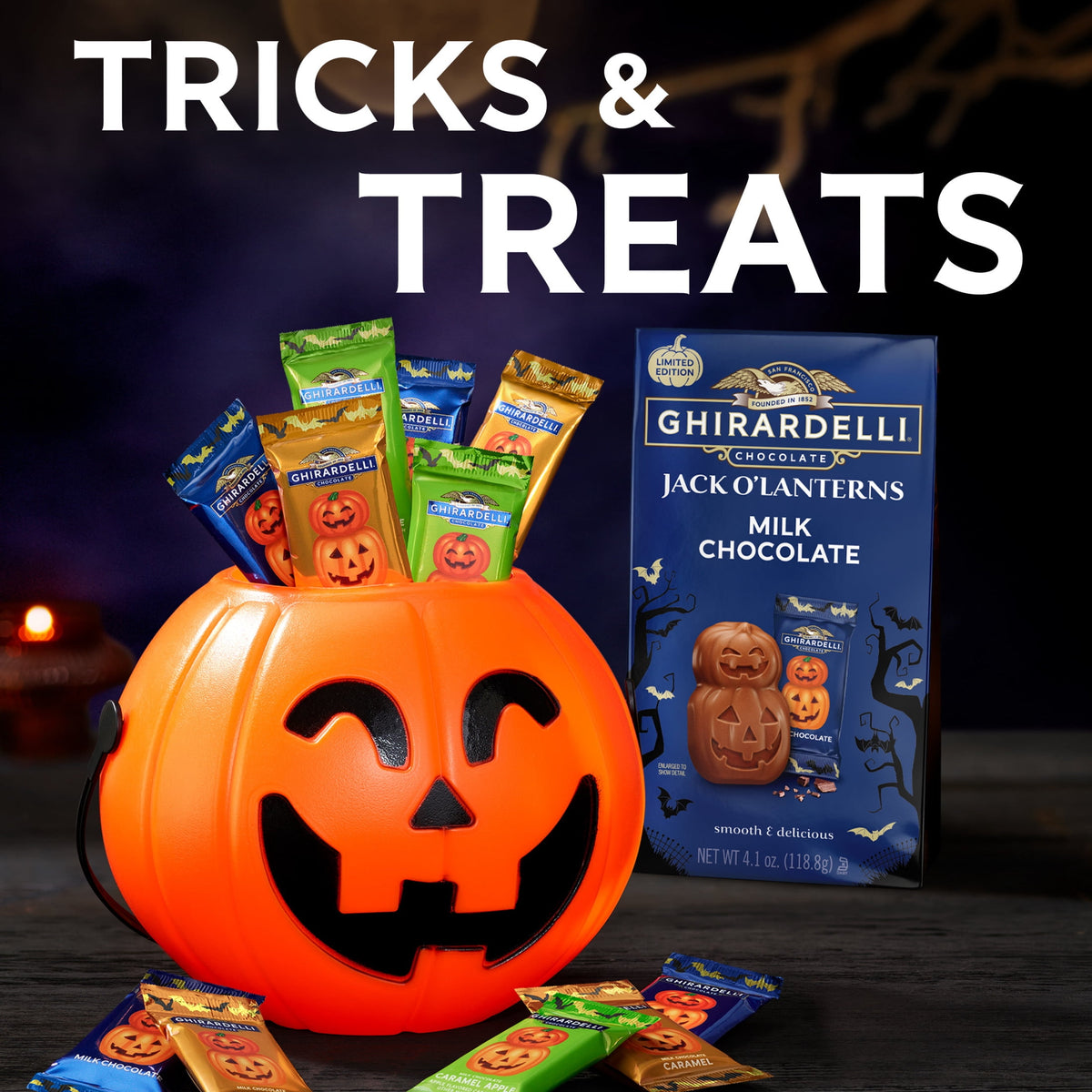 GHIRARDELLI Milk Chocolate Jack O' Lanterns, 4.1 oz Bag