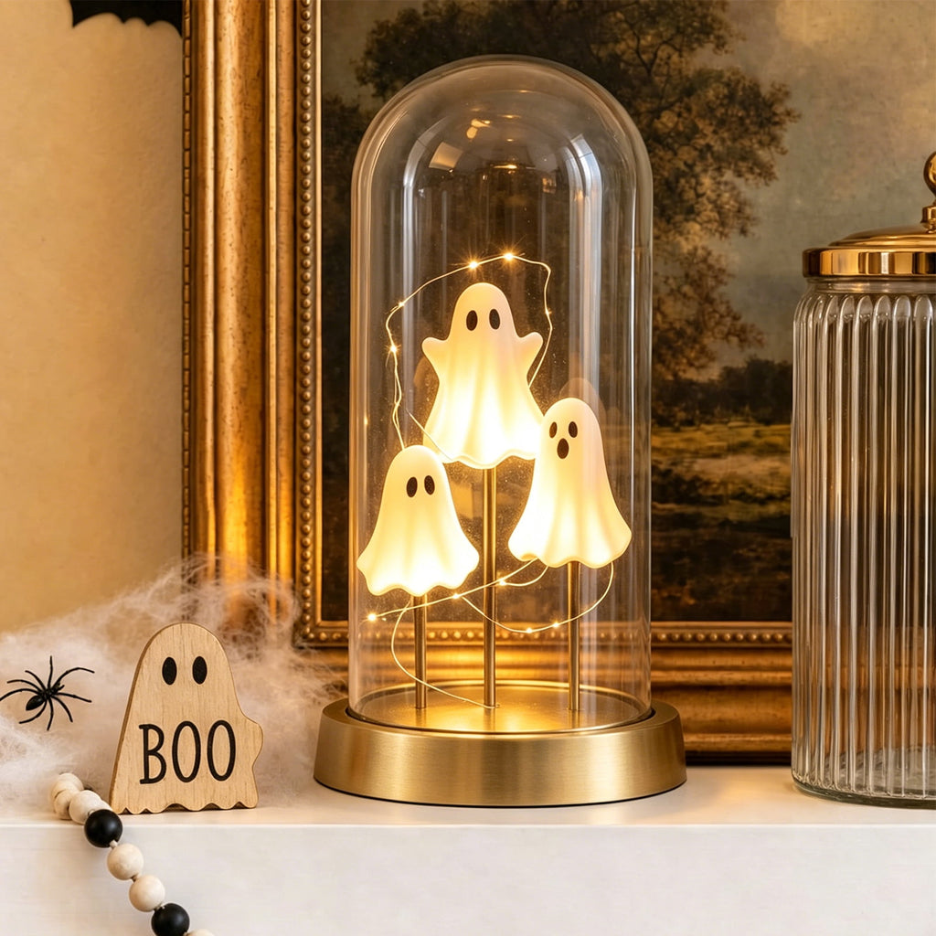 Clearance Halloween Decor-Halloween Decorations Indoor-Light up Ghost in Glass Like-Cute Ghost with Light for Home Kitchen Mantel Tabletop Party Decor and Holiday Decorations Best Halloween Gifts