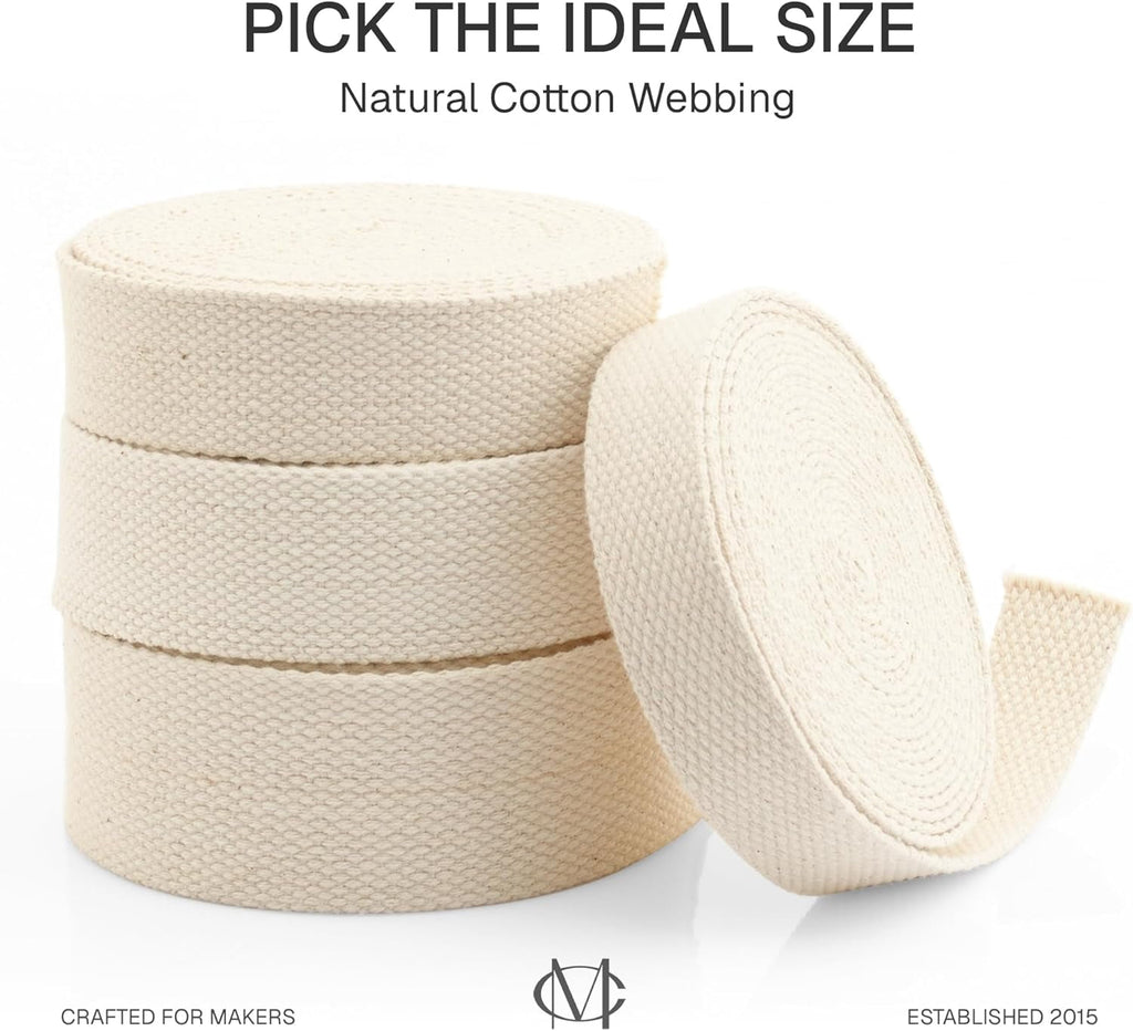 CRAFTME STUDIO Natural Cotton Webbing Ribbon for Bags, Sewing & Crafts (1 Inch x 5 Yards, Natural)