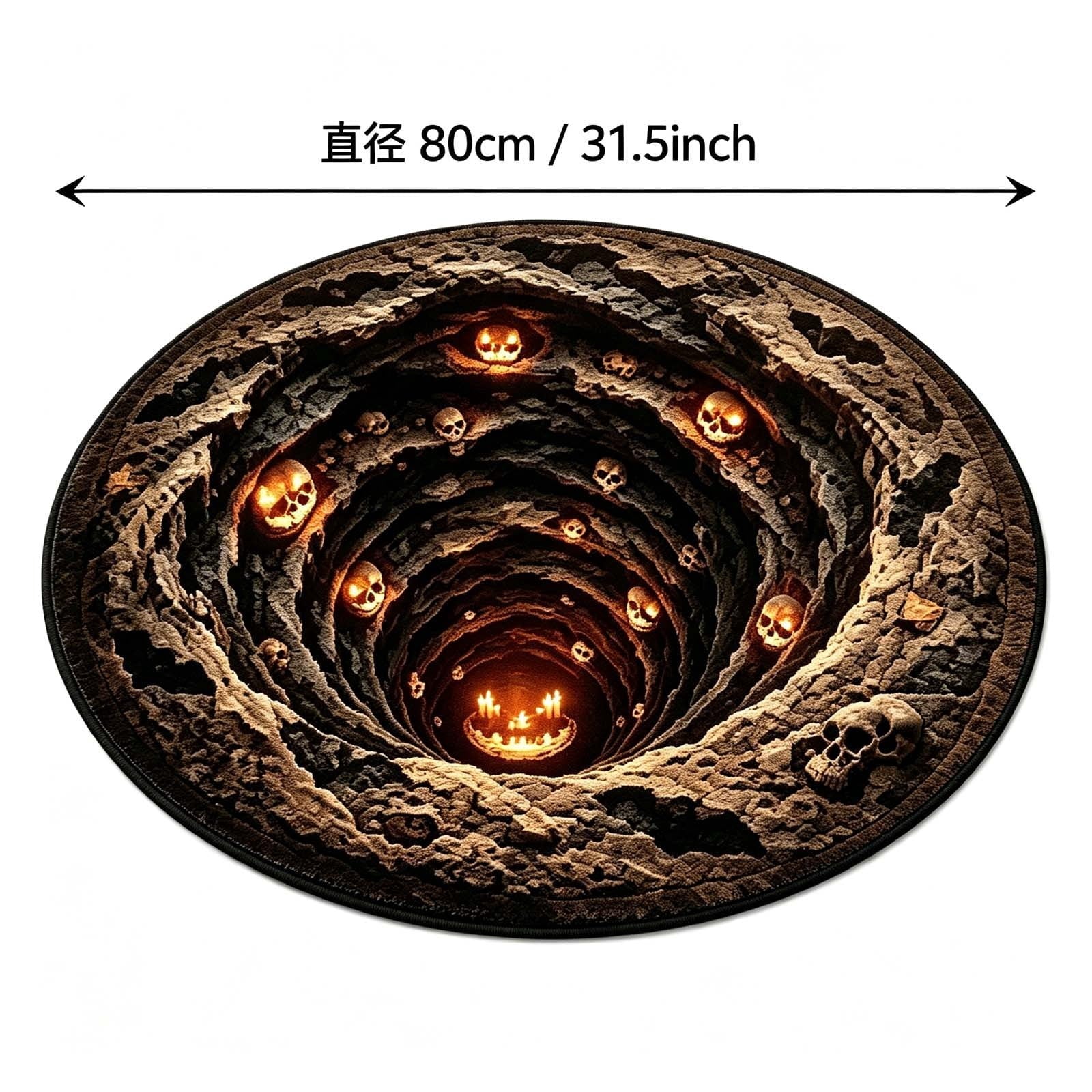 3D Halloween Round Rug, Illusion Halloween Round Mat, Funny Rug with Non-Slip Soft Visual Effect Door Mat for Living Room Indoor Decor