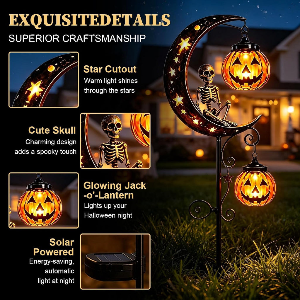 Solar Halloween Black Cat & Pumpkin Moon Garden Stake Light | Waterproof Metal Black Cat Yard Ornament, Auto On Off Solar Outdoor Light, Fall Halloween Decor Stake for Lawn Patio Pathway