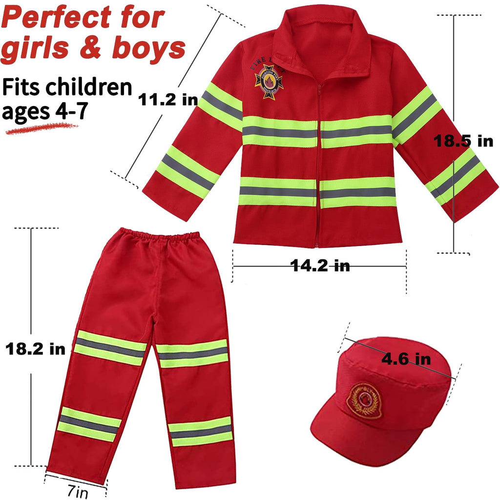 Fire Chief Costume Firefighter Role Play Fireman Dress-up Set for Kids 3-6 Years Toddler Best Gift Birthday Christmas Present(10 pcs)