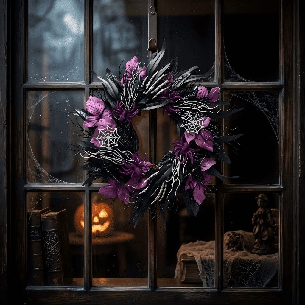 Myecovie Halloween Wreaths for Front Door Halloween Indoor Decoration 21.6" Halloween Black Wreaths for Windows Wall Decor