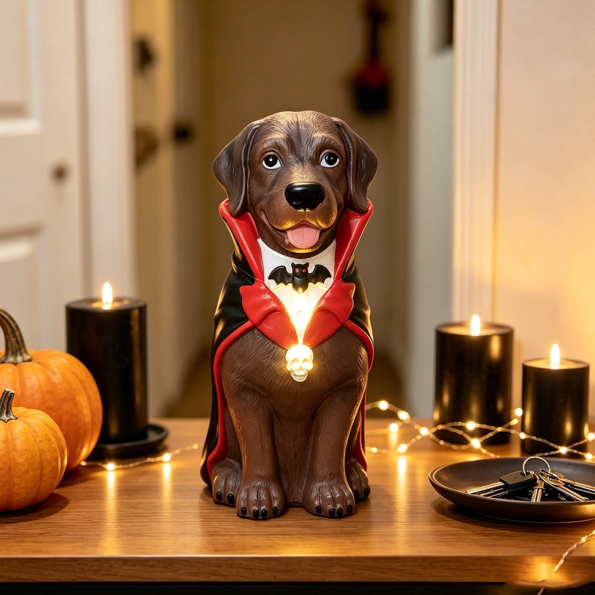Clearance Halloween Schnauzer Bat Figurine with Ghost Bucket, 8 inch Resin Cute Dog Gifts Tabletop Decor