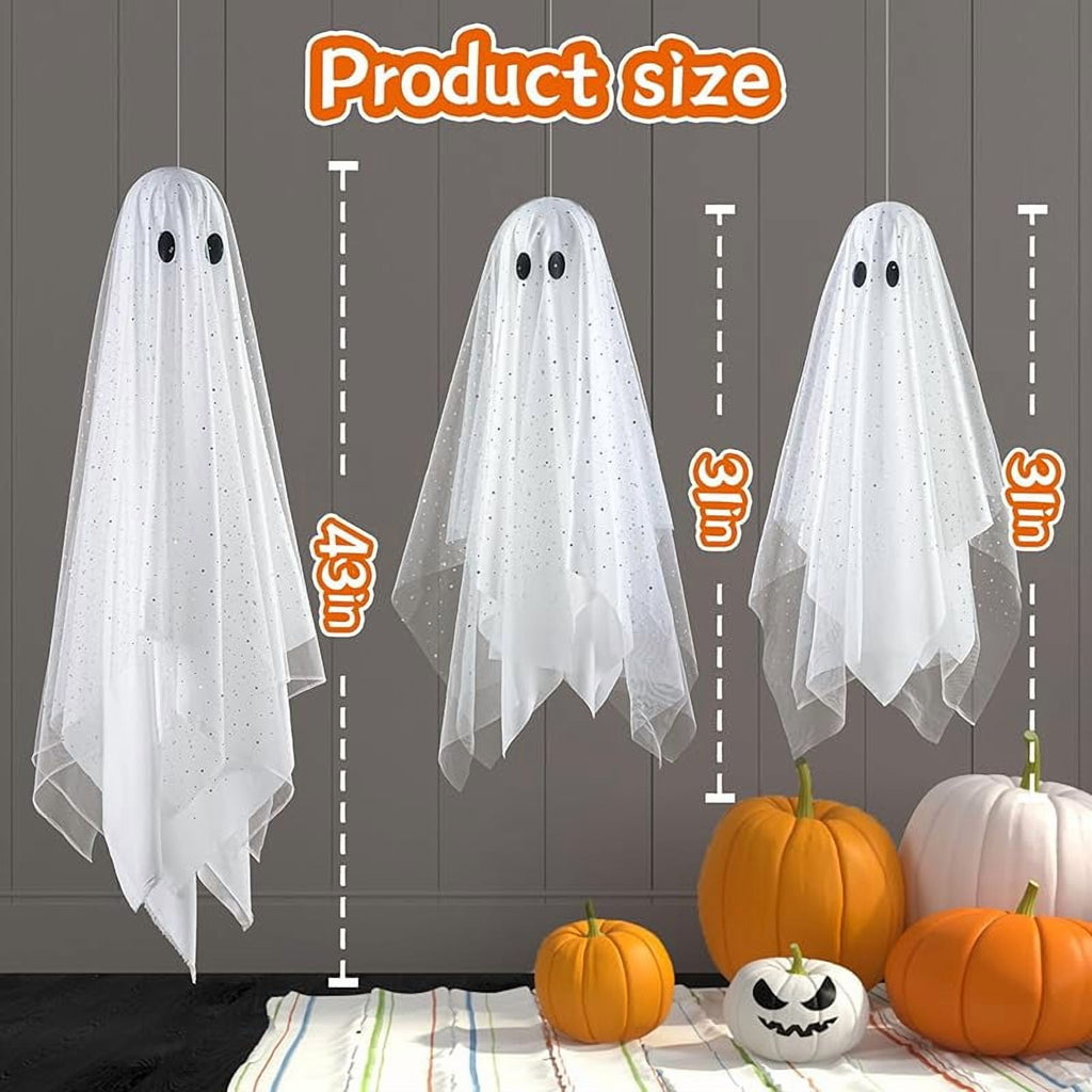 2-Pack Halloween Decorations Outdoor, Halloween Party Decorations Indoor, Ghost Decorations with Remote Control String Lights, Halloween Ghost Lights Suitable for Porch, Courtyard, Garden, Lawn