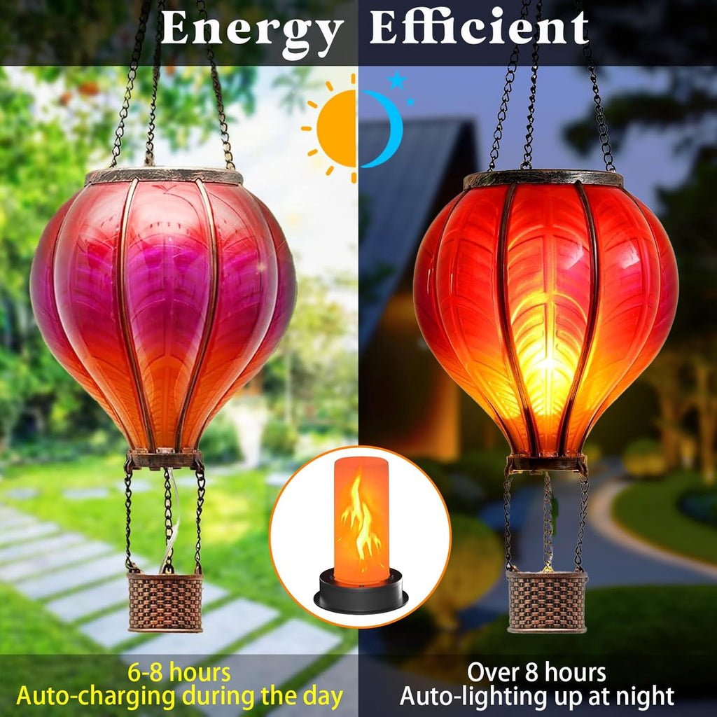 2 Pack Solar Light Replacement Top with Flickering Flame, Waterproof Solar Light Parts for Hot Air Balloon Lanterns (Fits 2.87 to 3.35 Inch Openings) Replacement Kit for Outdoor Decor Garden Patio