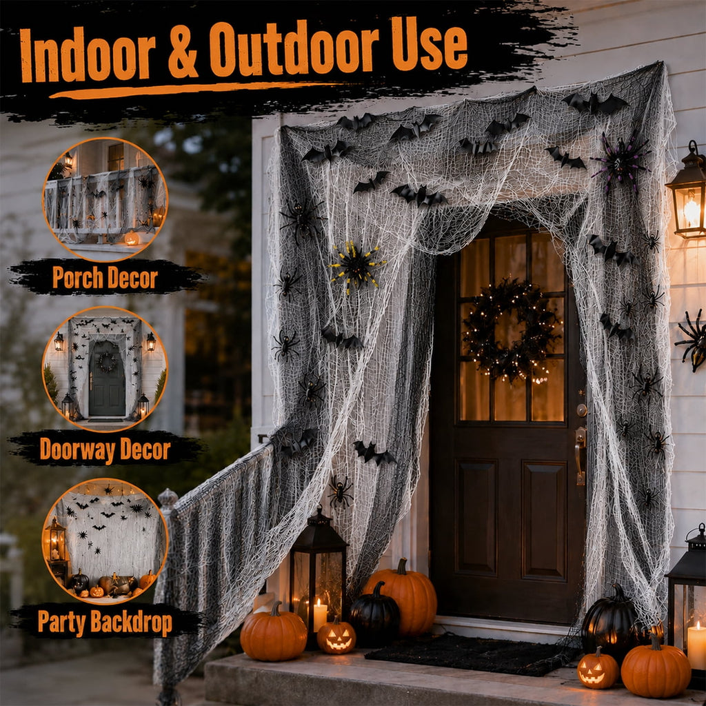 Halloween Creepy Cloth Halloween Gauz Scary Decoration with Bats Spiders Fabric Hanging Spooky Stuff for Indoor Outdoor Home Wall Haunted House Party Supplies 88Pcs Set 1
