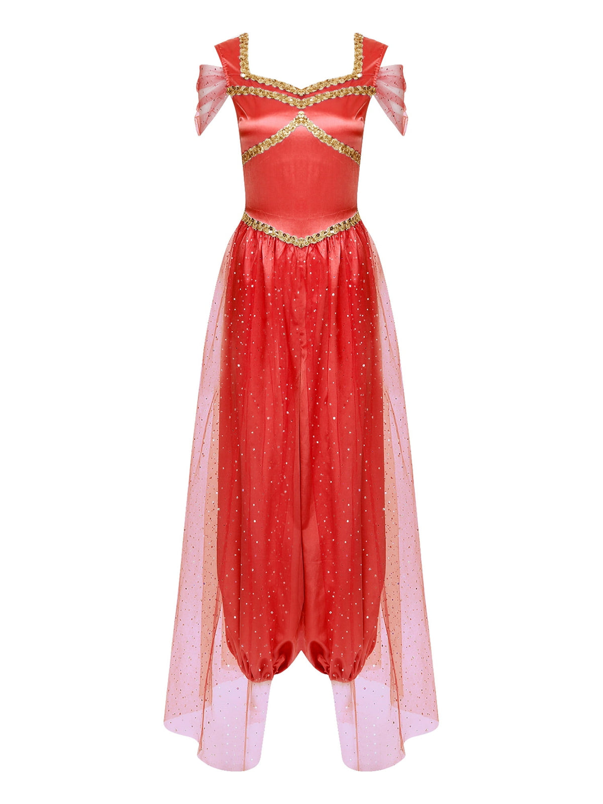 Aislor Women Halloween Arabian Princess Cosplay Costume Sequins Belly Dance Romper Jumpsuit Fancy Dress Lake Blue L