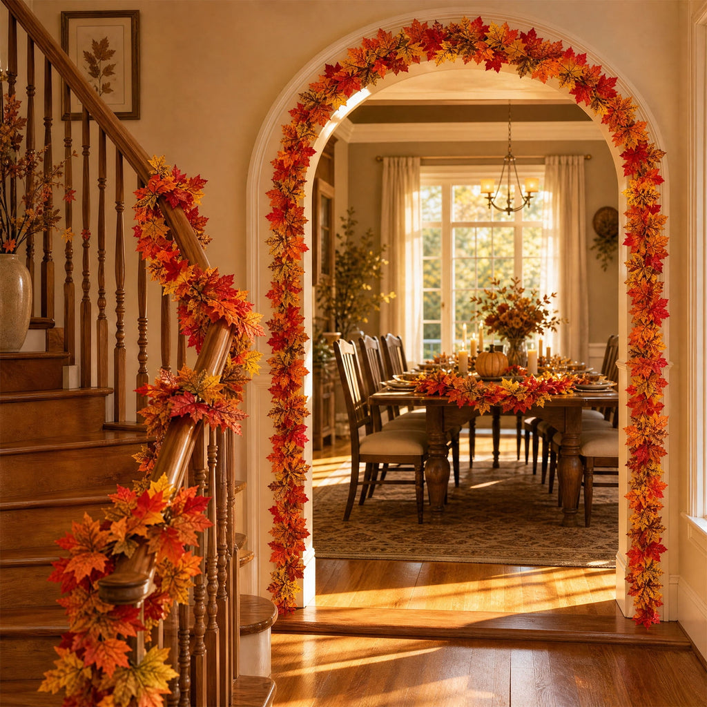 WKSCLPAI Halloween Maple Leaf Garland, Fall Vine Wreaths for Autumn Festivities Decor,Seasonal Garlands for Home,Halloween & Fall Decorations