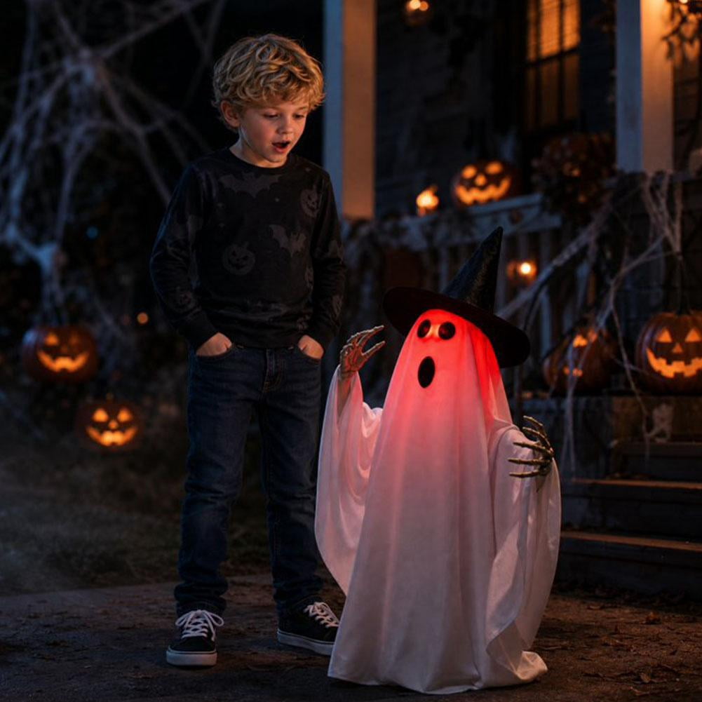 Halloween Animated Ghost Decorations, 26 Inch Sound Activated LED Ghost Prop, Walking Rotating Light Up Decor for Haunted House, Porch, Yard Party