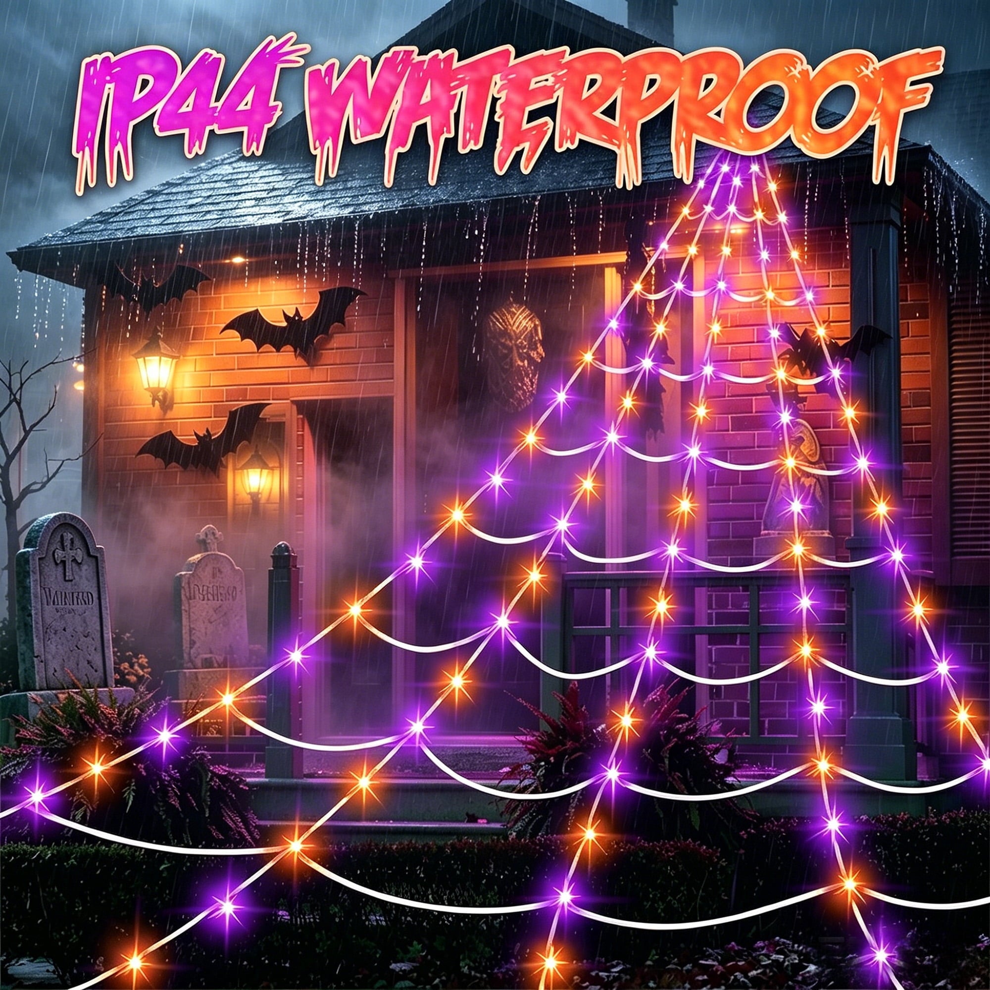 DAYBETTER Halloween Spider Web Lights, 5FT Giant Spider, 250 LED Holiday Lights, Remote Control Waterproof for Indoor Outdoor Yard Party Halloween Decorations (Purple & Orange)
