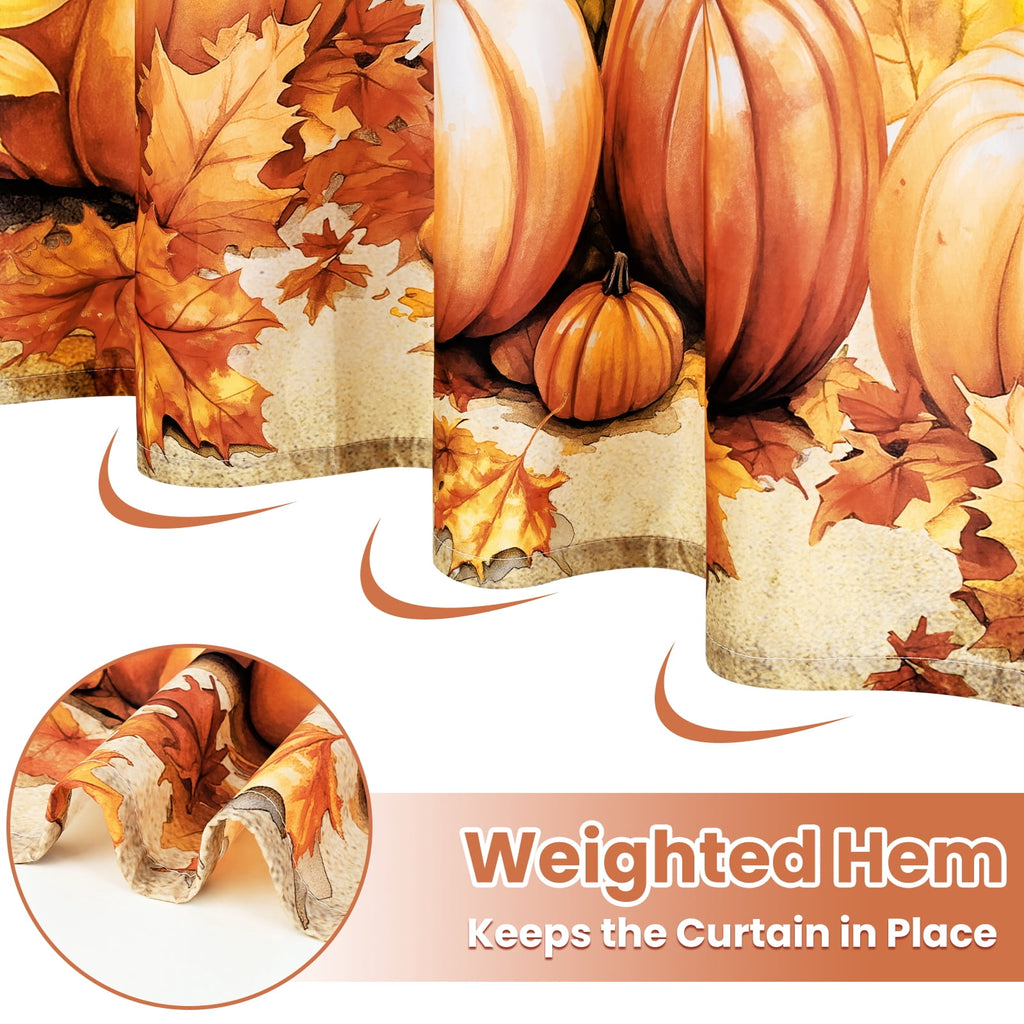FRAMICS 16-Piece Fall Shower Curtain Sets with Rugs, Maple Leaves Pumpkin Bathroom Sets, Waterproof Fabric Bathroom Curtain Decor with Hooks