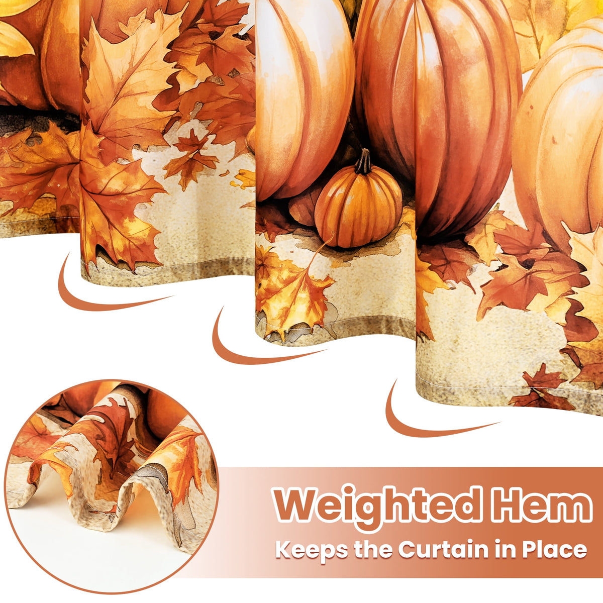 FRAMICS 16-Piece Fall Shower Curtain Sets with Rugs, Maple Leaves Pumpkin Bathroom Sets, Waterproof Fabric Bathroom Curtain Decor with Hooks