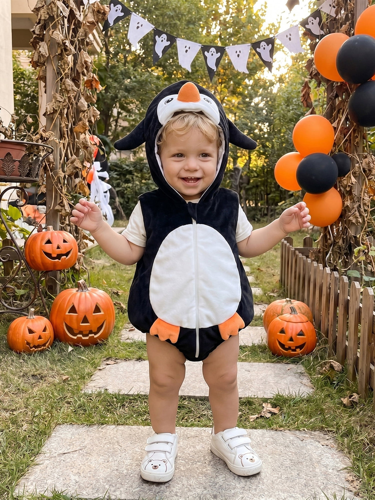 RUINIXCW Newborn Baby Boy Halloween Costume Kids Infant Animal Cosplay Outfit Toddler Fall Winter Clothes Warm Fleece Hooded Sleeveless Romper