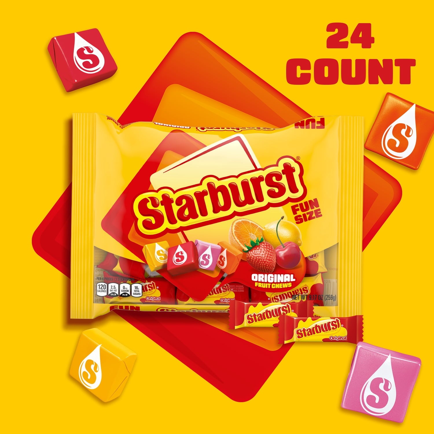 Starburst Original Fruit Chews Gluten Free Fun Size Halloween Candy - 9.17 oz Bag