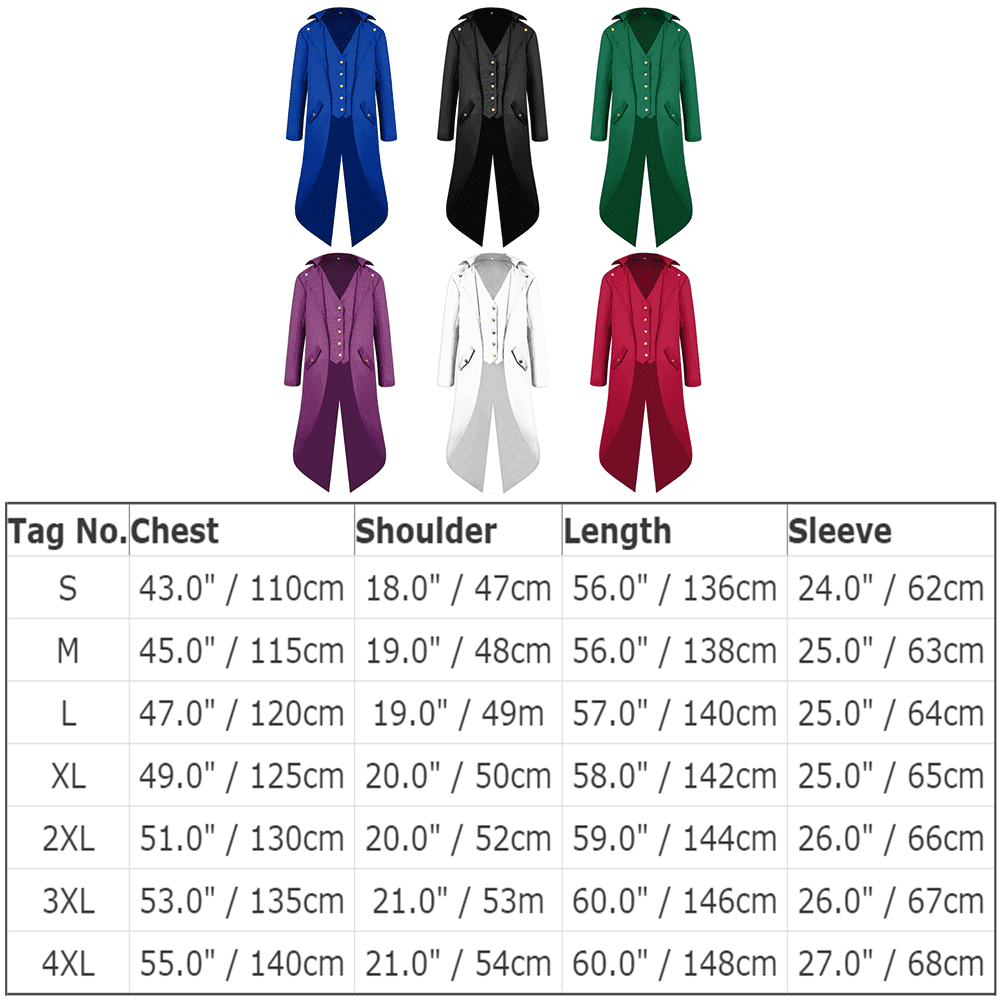 IBTOM CASTLE Men's Steampunk Vintage Tailcoat Jacket Gothic Medieval Victorian Frock Button Down Swallow Coat M Green