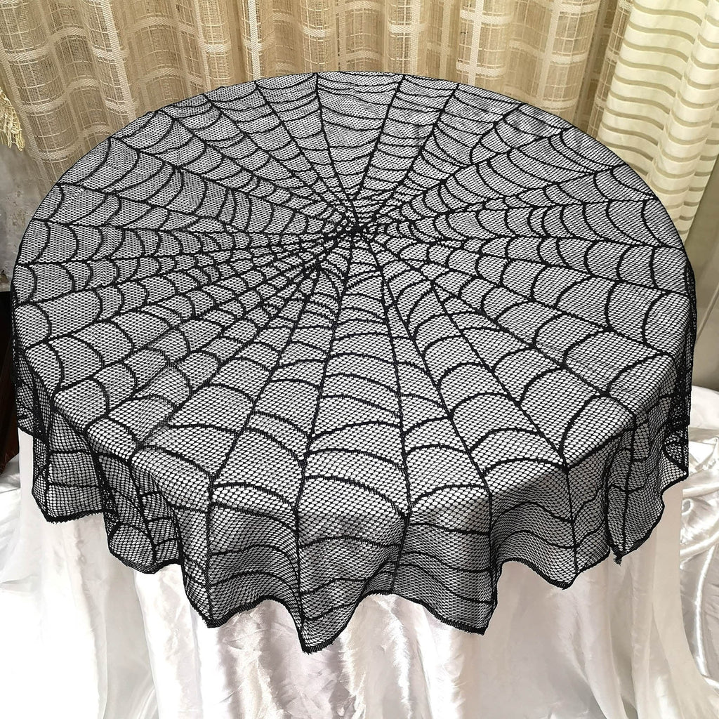 Halloween Round Lace Tablecloth Bat Spider Web for Halloween Party Decor,Lace Fabric Table Cloths Spooky Table Cover for Rectangle Tables for Parties Gothic Halloween Home Decorations