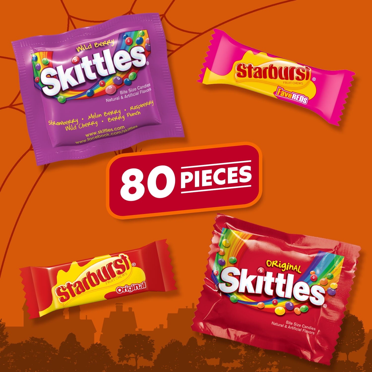 Skittles & Starburst Fun Size Chewy Halloween Candy Variety Pack, 20 Ct Bulk Bag