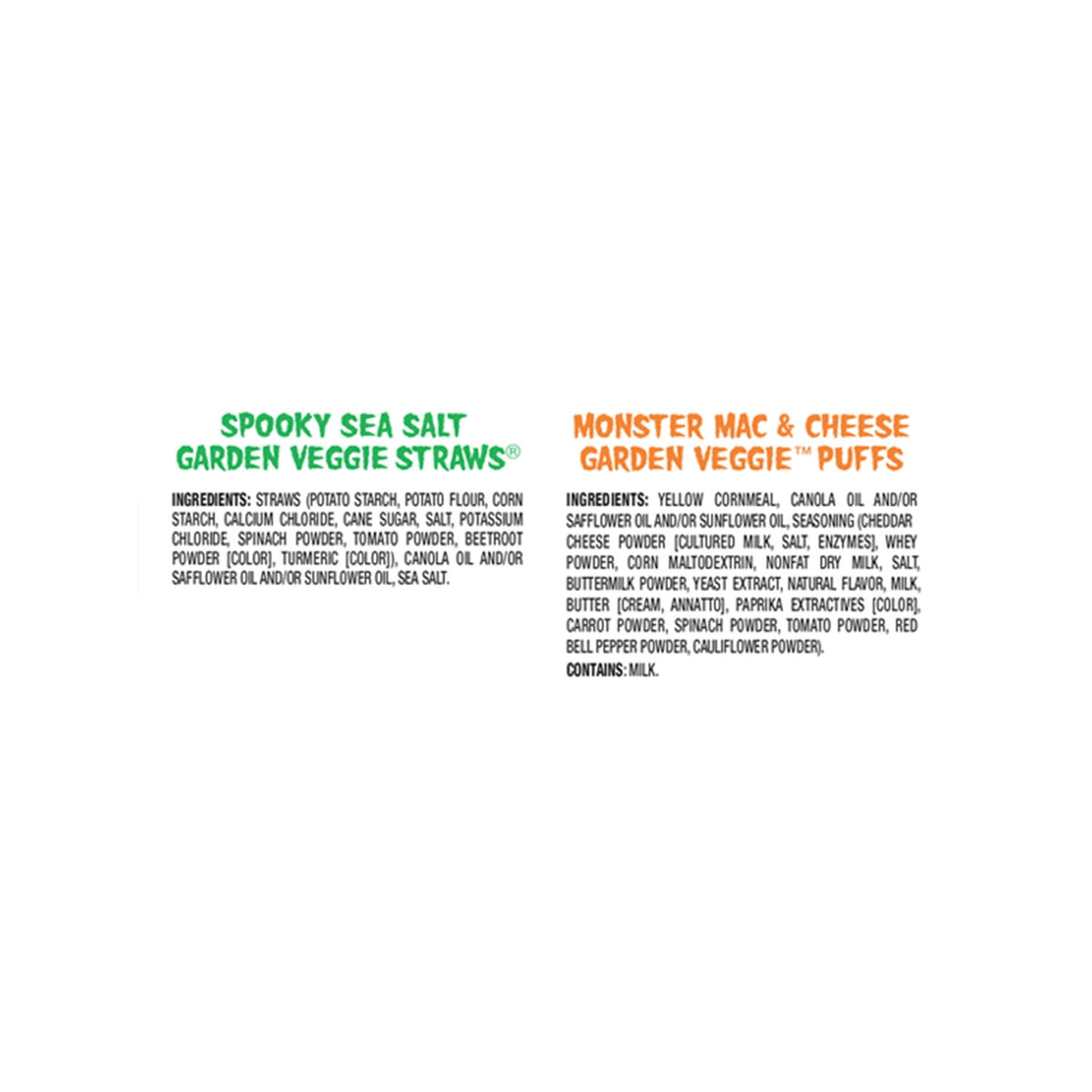 Garden Veggie Fright Bites Sea Salt Straws & Cheese Puffed Snack, 18 Count Multipack