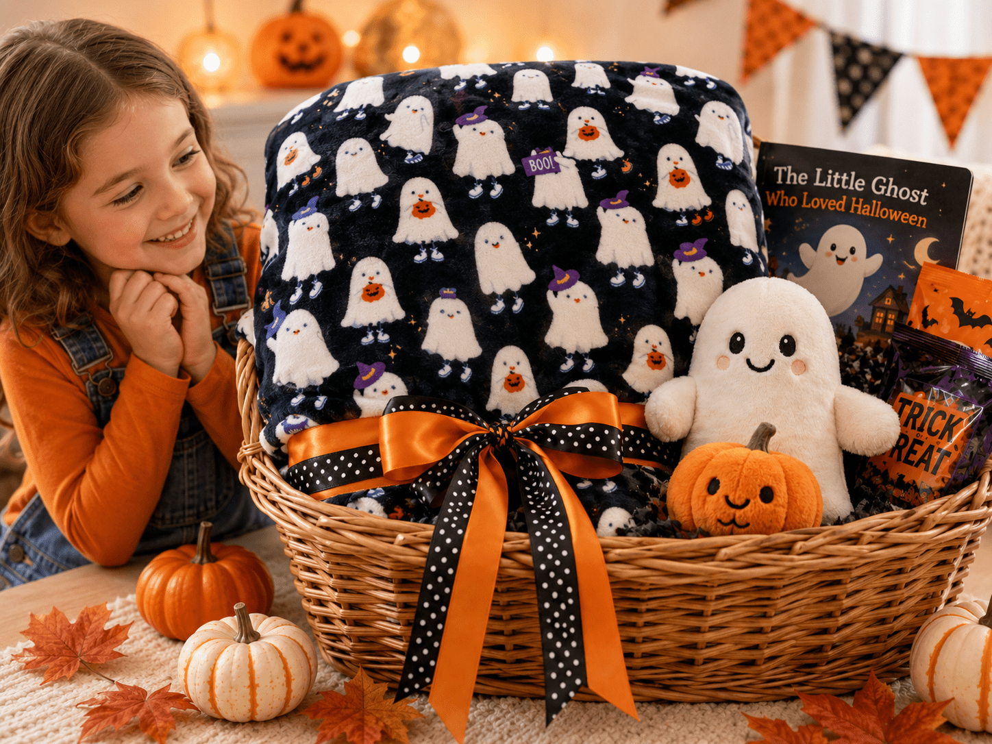 Serafina Home Halloween Throw Blanket: Fuzzy Boo! Jack O'Lantern Spider Webs Skull and Black Cats Print on Velvet Fleece for Sofa Bed Couch Chair Dorm