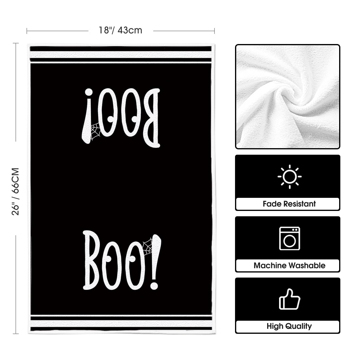 Sm:)e Spooky Pumpkin Ghost Boo Bat Halloween Kitchen Dish Towels 2 Set 18 x 26 inch
