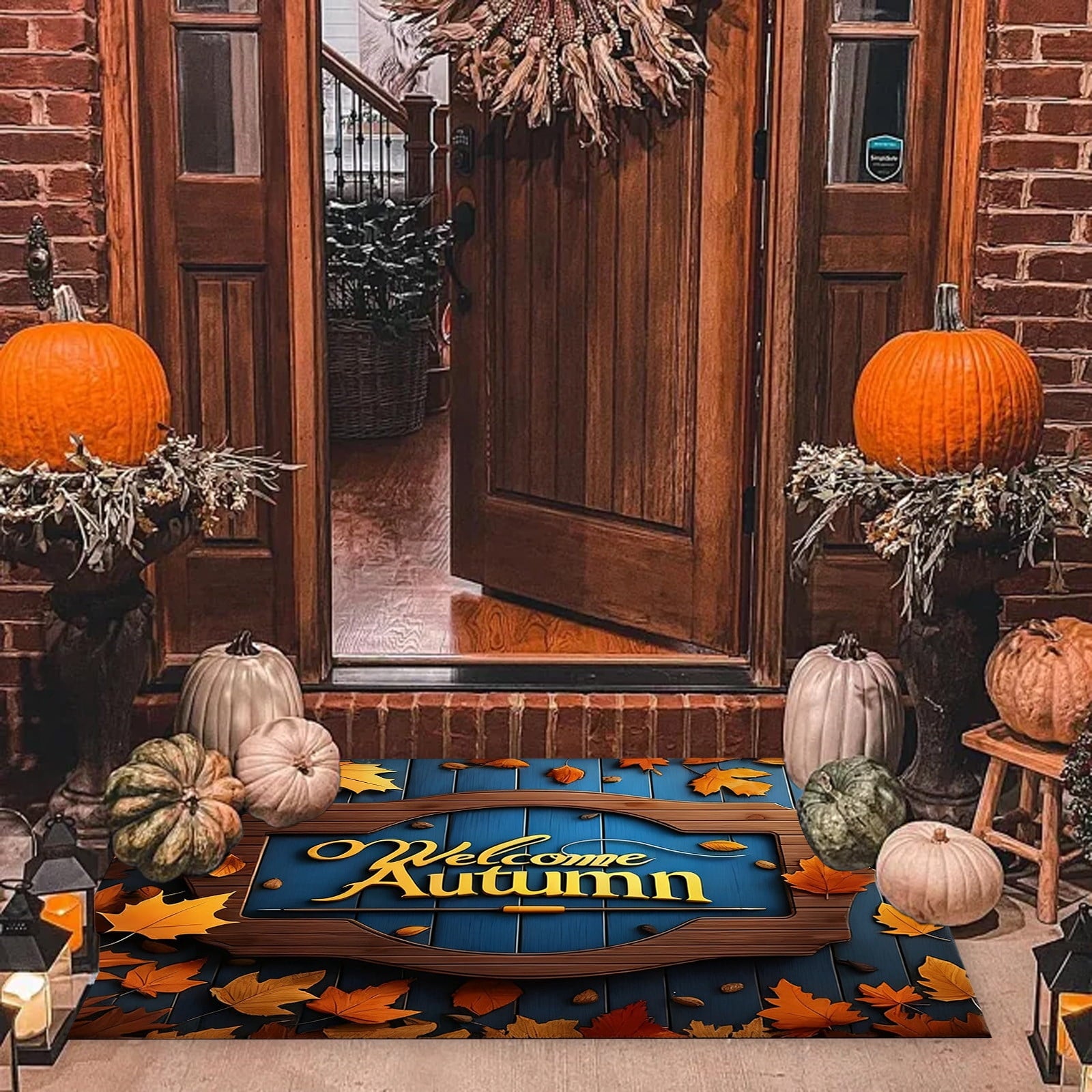JoyMoreHome Fall Welcome Mat, 20x32 Inch Maple Leaves Door Mats, Decorative Indoor Outdoor Non Slip Entryway Rug, Halloween Thanksgiving Doormat Decor