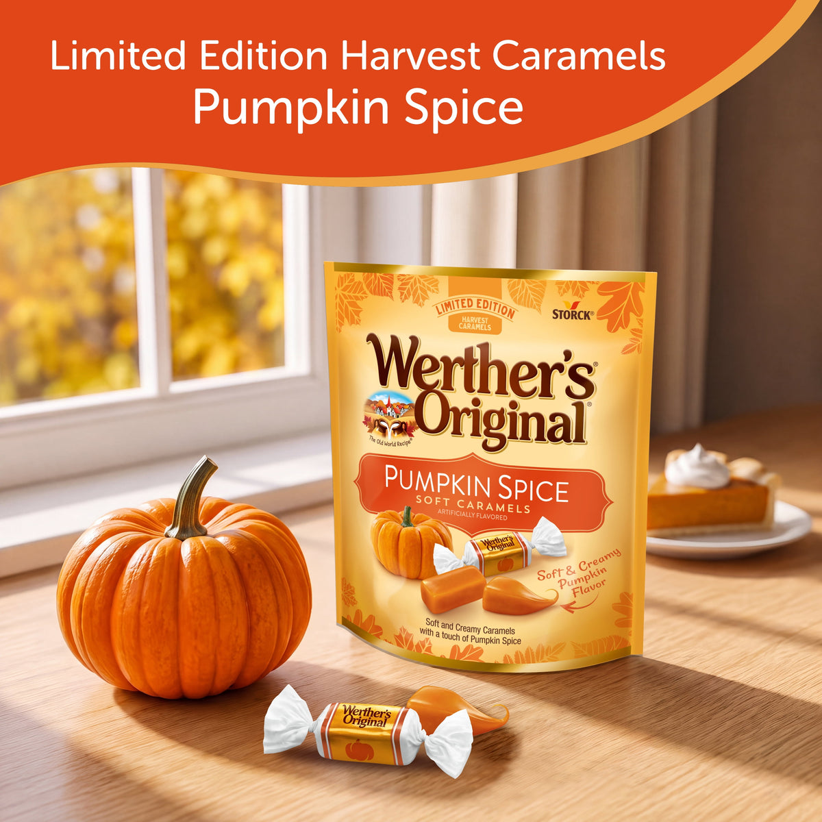 Werther's Original Limited Edition Fall Harvest Pumpkin Spice Soft Caramels, 8.57 oz Bag