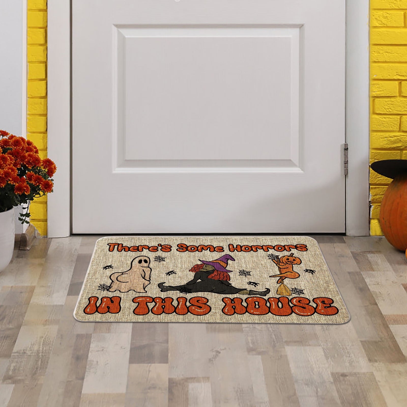 JOGZMZ Halloween Floor Mat Home Entrance Thanksgiving Pumpkin Thick Foot Mat Crystal Velvet Floor Mat