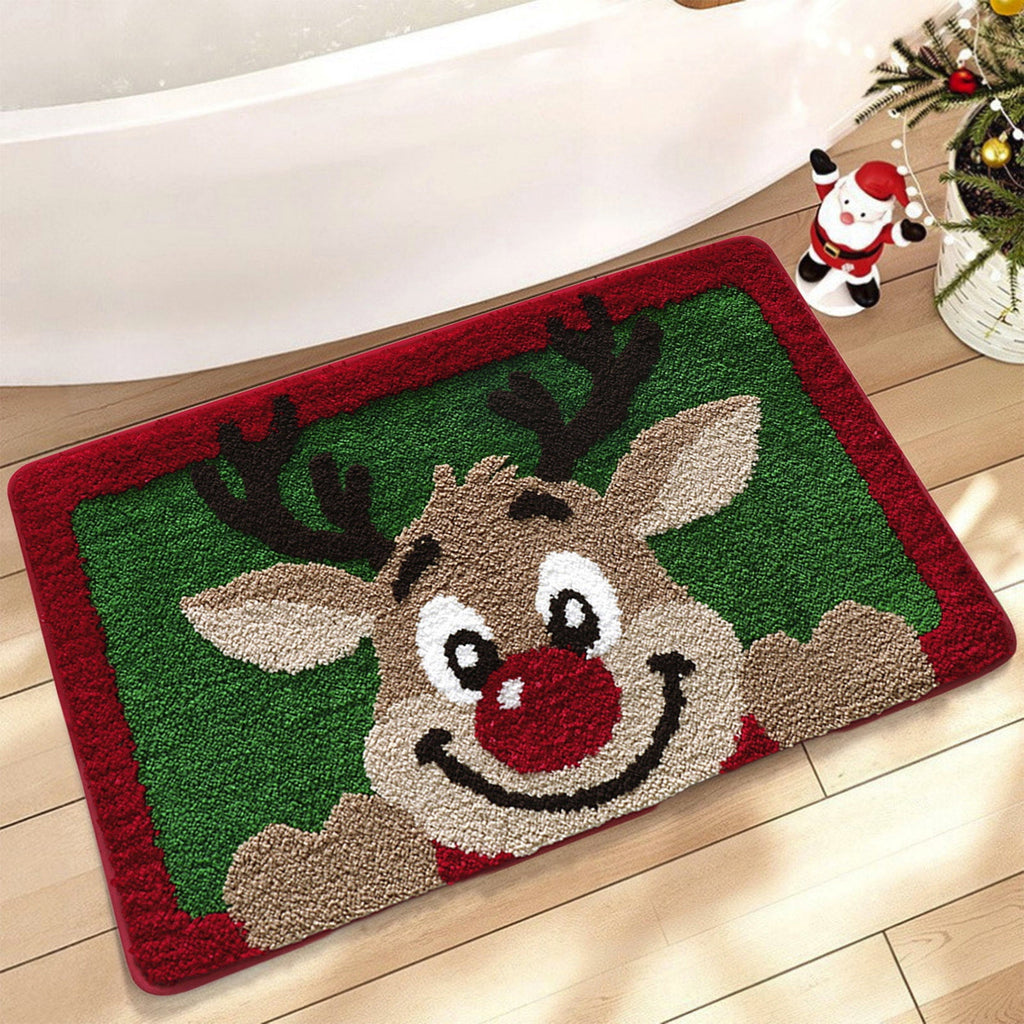 Mats Savings YZEGDCH Christmas Reindeer Rugs- Green Rugs for Living Room Christmas Doormat Indoor Outdoor Entrance Floor Rug Non Slip Winter Christmas Decor Rubber Welcome Mats