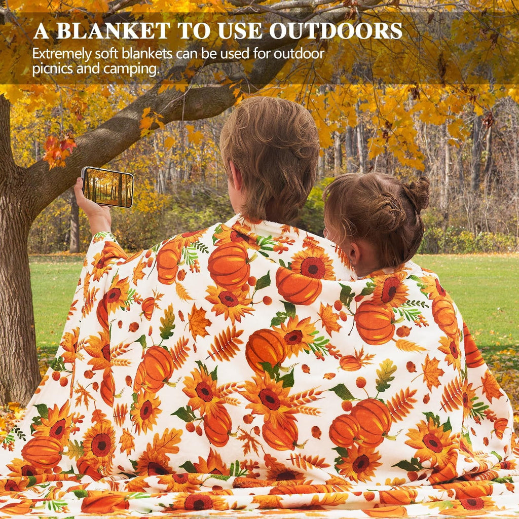 FastXmas Halloween Throw Blanket, 30"x40" Flannel Fleece Pumpkins Maple Checkered Plush Blanket, Soft Lightweight Skin-Friendly Fall Harvest Decorative Throw Blanket for Couch Sofa Bed Outdoor