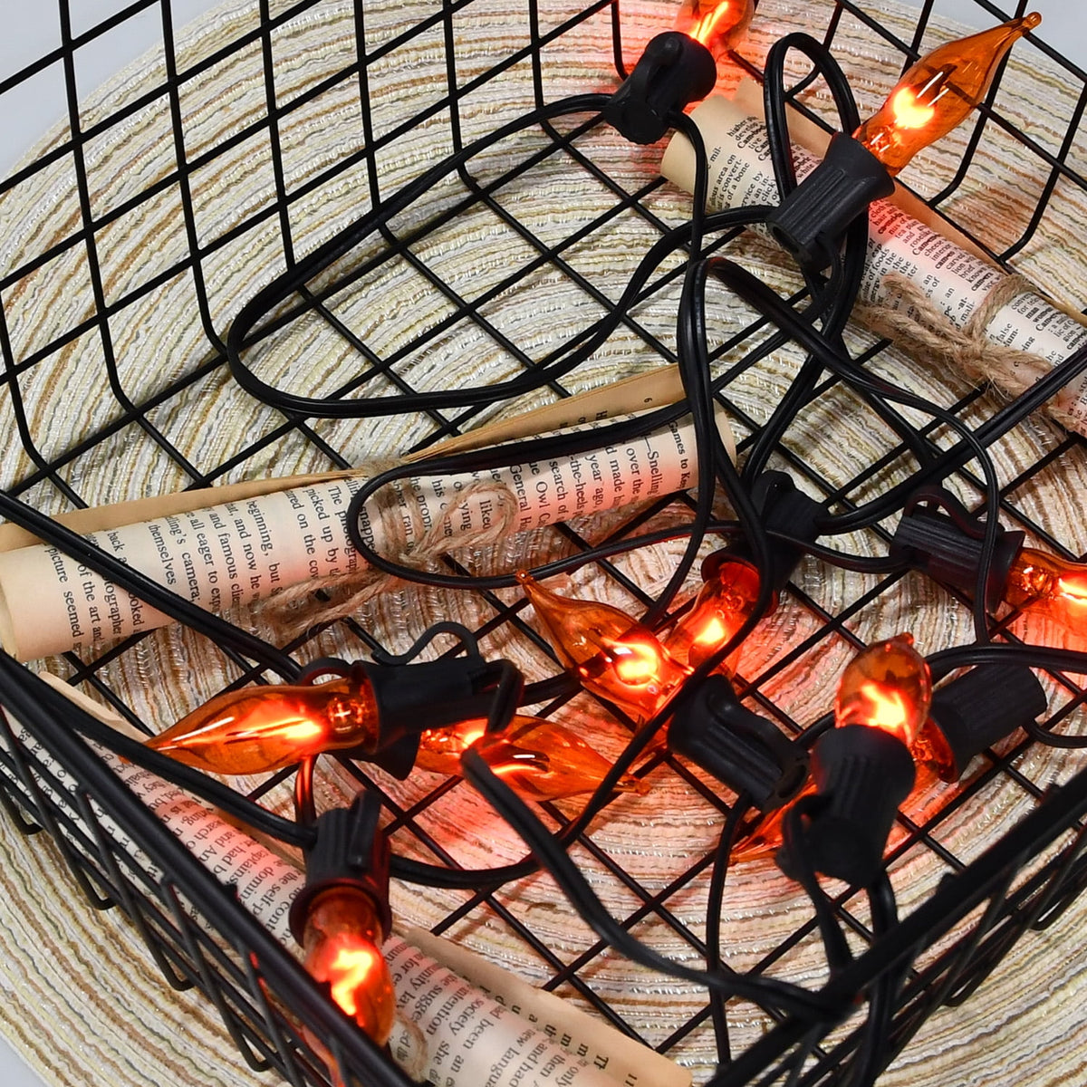 12.8Ft Christmas Lights Flickering Flame String Lights with 12 Pack Clear C7 Flame Light Bulbs（2 Spare）, Great for Indoor Outdoor Home Patio Party Christmas Decorations Lights, 1W, E12 Base