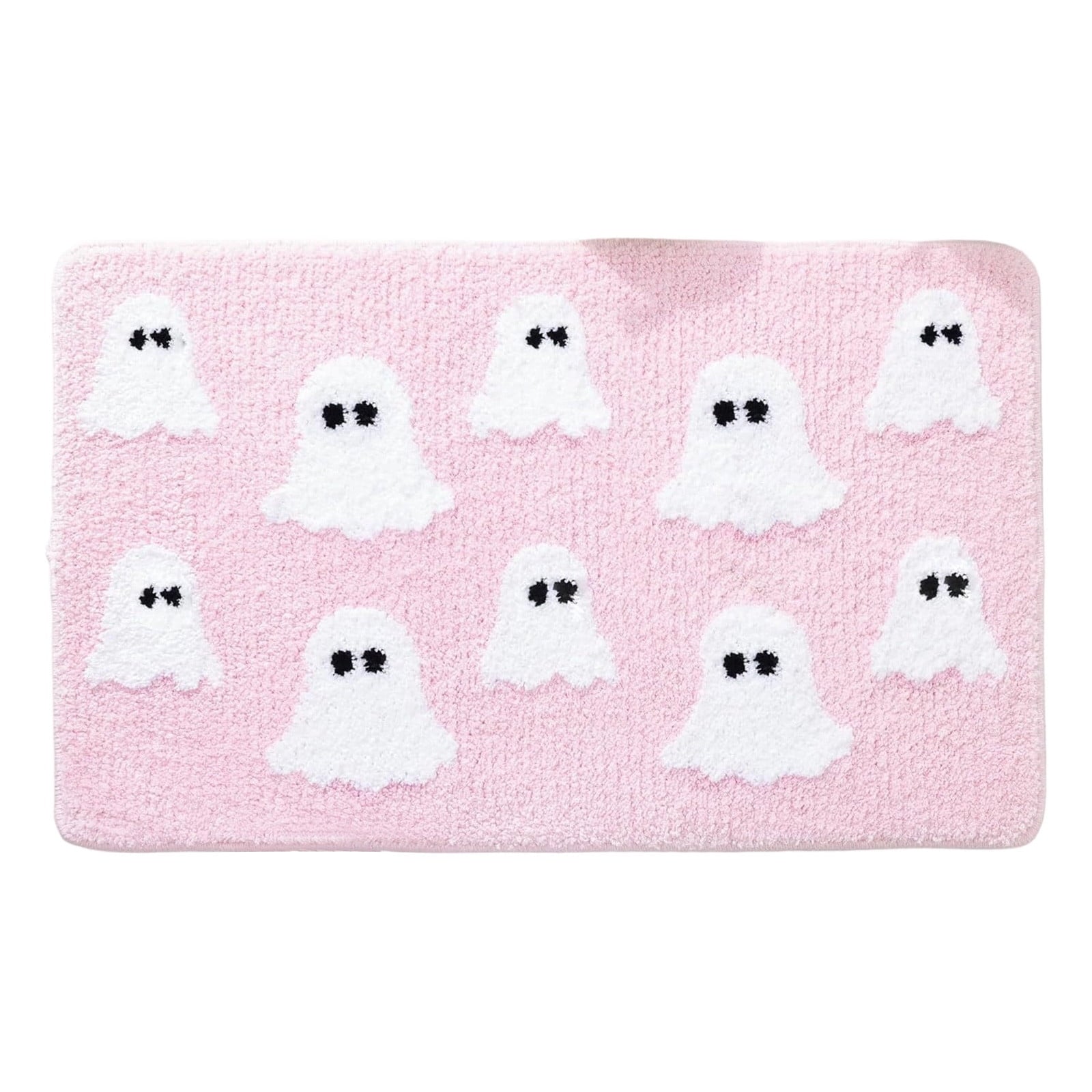 Halloween Doormat Ghost Bath Mat 23.6x15.7in Secure-Grip Absorbent Soft Faux Fur Rug for Bathroom Bedroom Living Room Decor by OVFUIZ