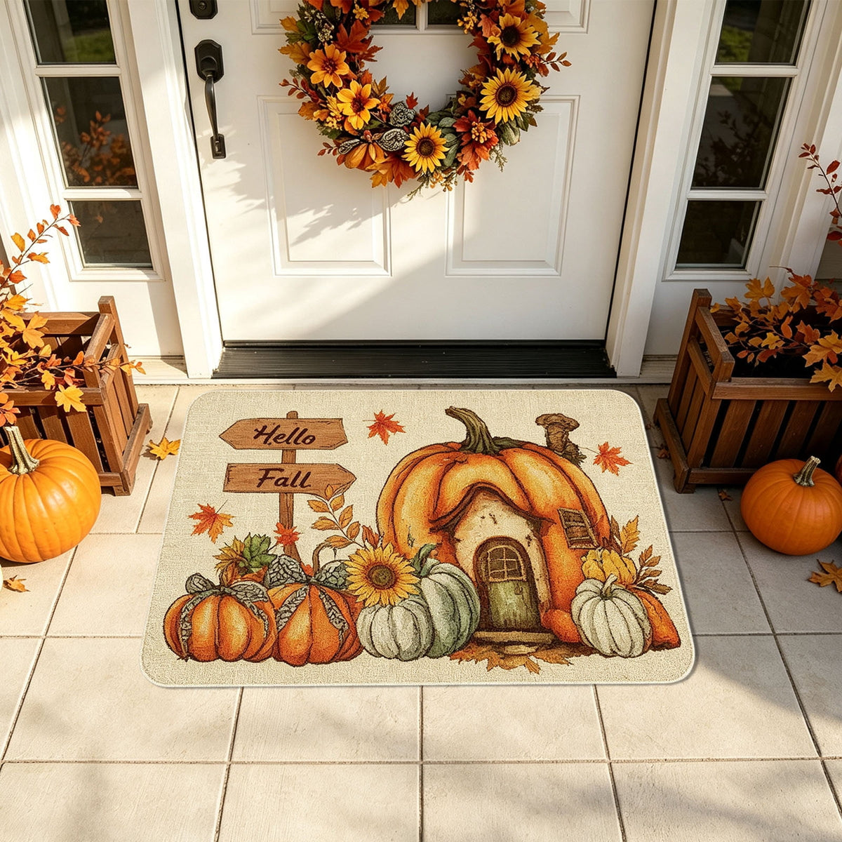 Autumn Door Mat for Entryway, 16x24 Inch, Fall-Themed Floor Doormat for Home Decor, Non-Slip Rug Mat for Living Room, Kitchen, Bedroom, Gifts for Fall Lovers (E)
