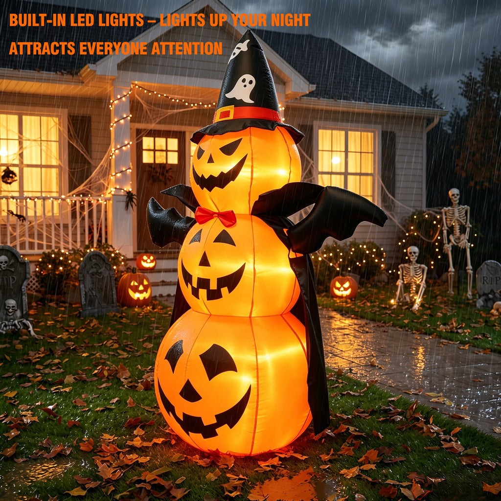 MAGOTAN 5 FT Halloween Inflatables Cape Pumpkin Outdoor Decorations Cape Pumpkin Halloween Inflatable Blow Up Halloween Cape Pumpkin Decoration Build-in LED Lights