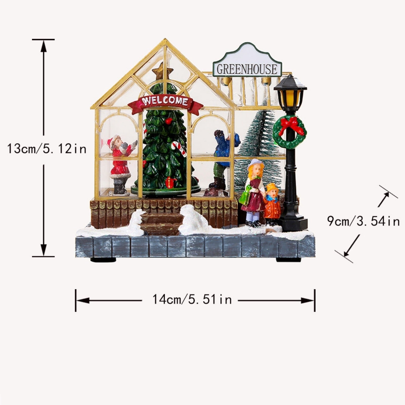 Christmas Village Greenhouse 1pc, 5.51in, a Lighted Musical Holiday House with Rotating Tree, Animated Resin Tabletop Decor, a Collectible Xmas Village Building for Home and Mantle Display