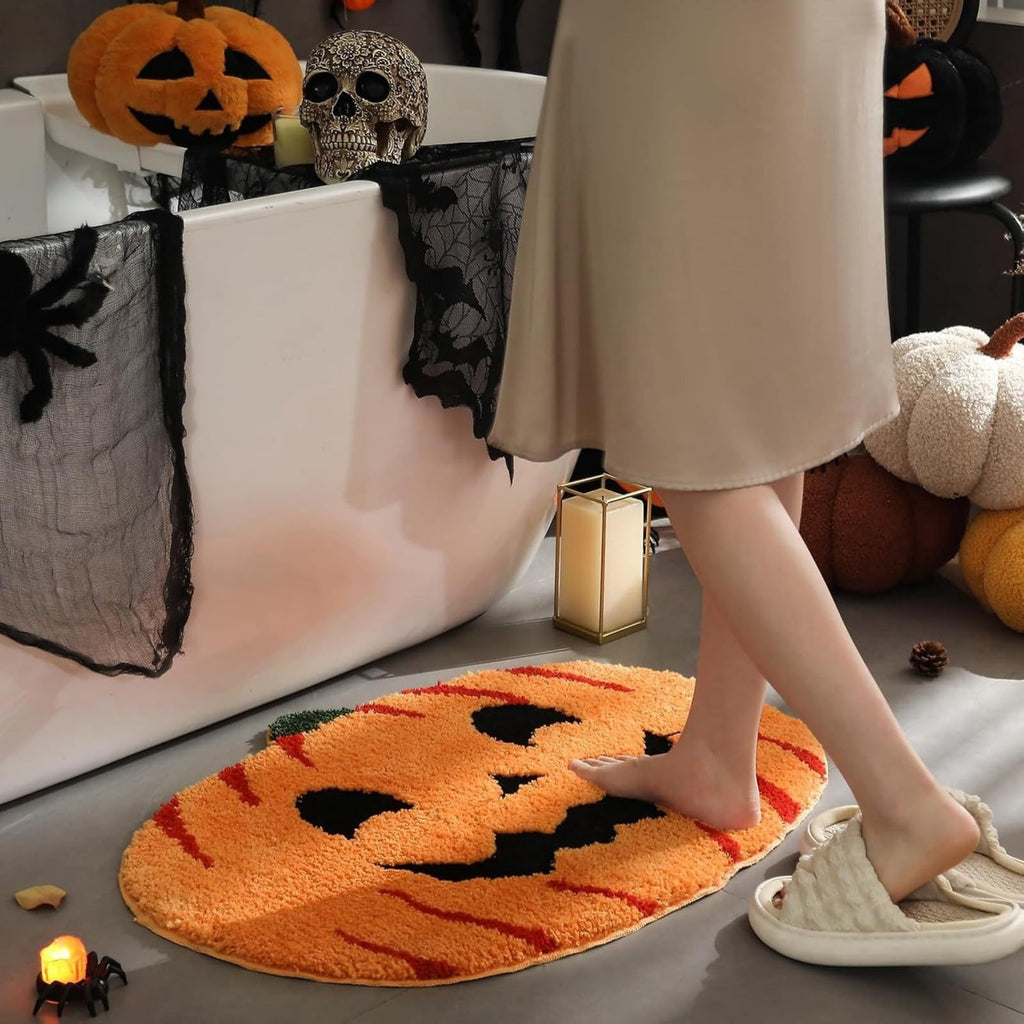 YIMWNYI Halloween Pumpkin Rugs, Decorative Floor Mat, Doormat for Living Room, Kitchen, Thanksgiving Day, Soft Bathroom Mat, Fall Themed Home Decor, Easy to Clean Rug
