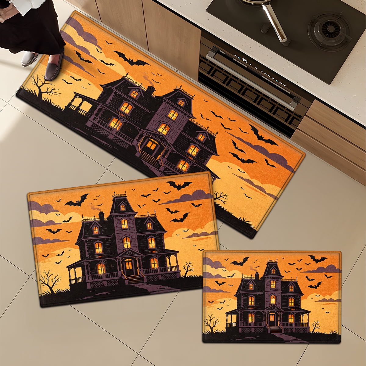 CCTFS Halloween Pumpkin Bat Candy 1Pc Flannel Mat and Kitchen Rugs,Soft Non-slip,Perfect for Home Bathroom