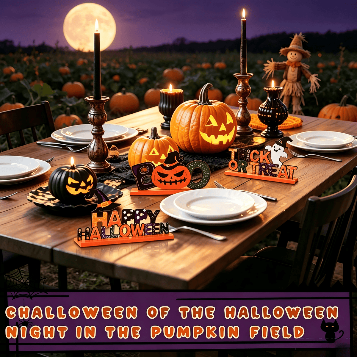 Halloween Tabletop Decoration Indoor Farmhouse BOO Decoration Centerpieces for Halloween-3*10 Inch Wooden Sign with Happy Halloween, Trick or Treat, Boo for Indoor Decoration