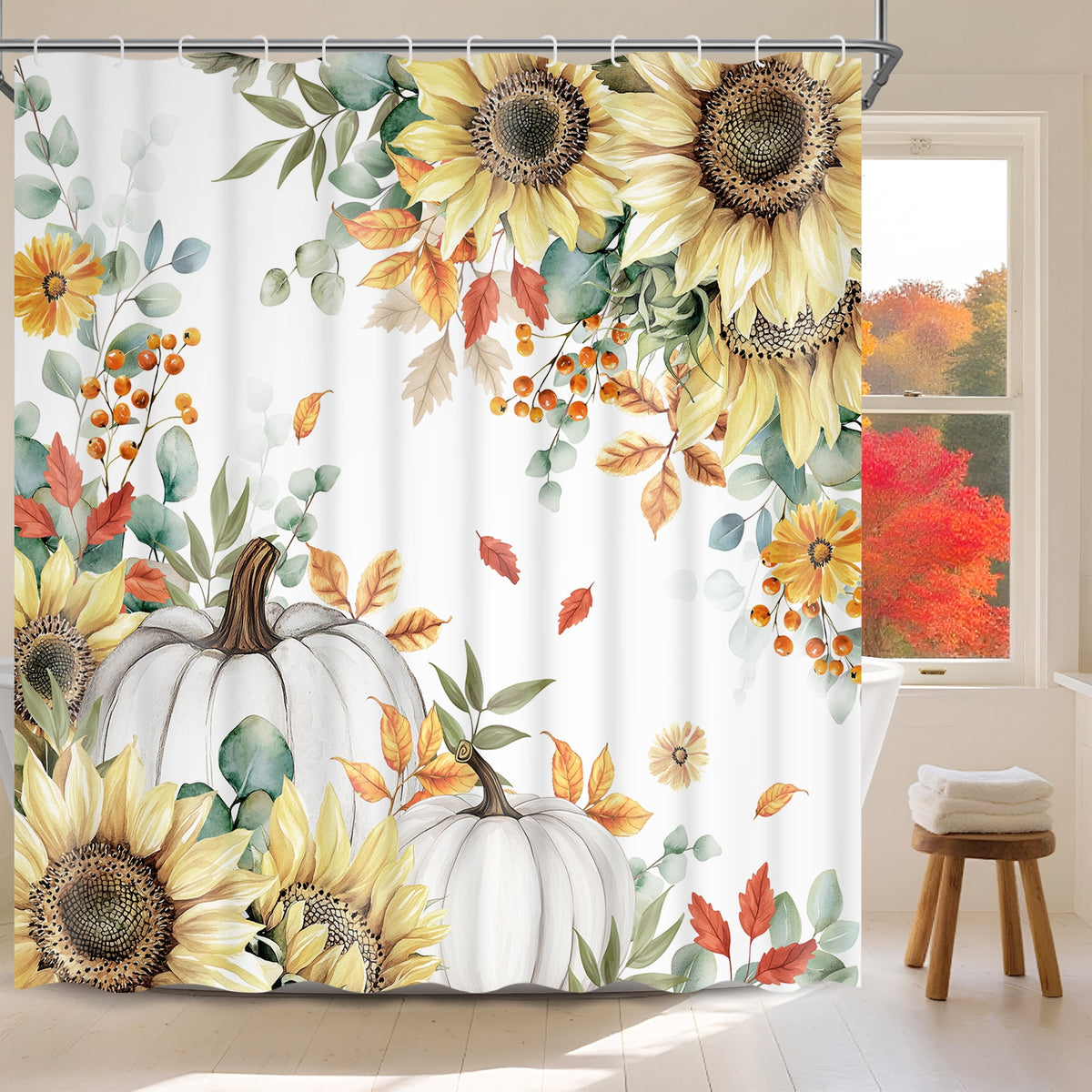 Ikfashoni Fall Shower Curtain with Hooks, Fall Decor for Home, Buffalo Plaid Pumpkin Waterproof Bathroom Curtains, 72"X72"