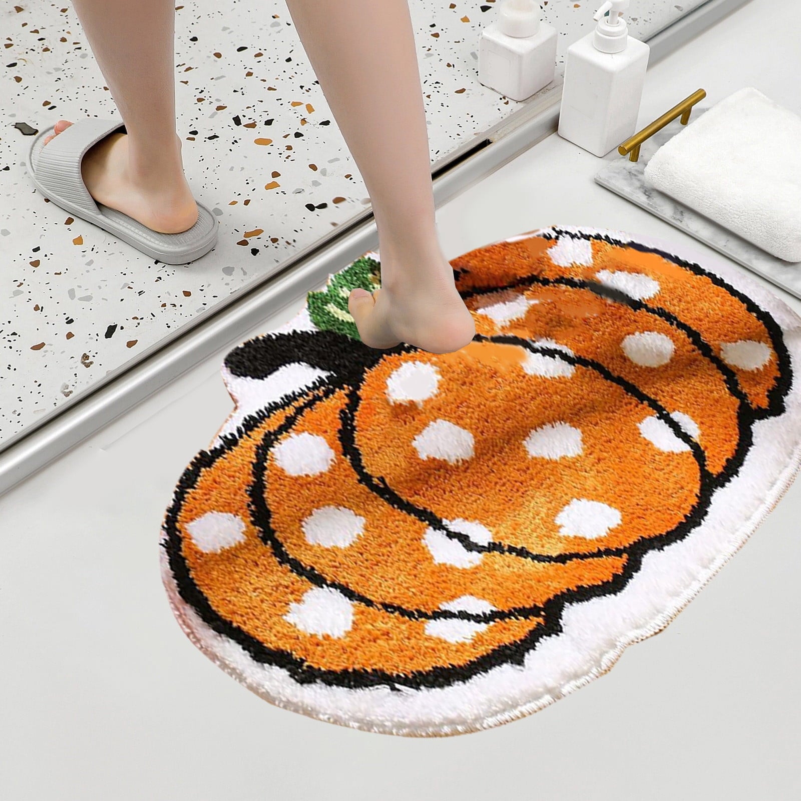 Fall Area Rug Maple Leaf Pumpkin Imitation Wool Mat 27.56x27.56in Polyester Skidproof & Soft for Living Room Bedroom Entryway Fall Doormat by MPOISVA