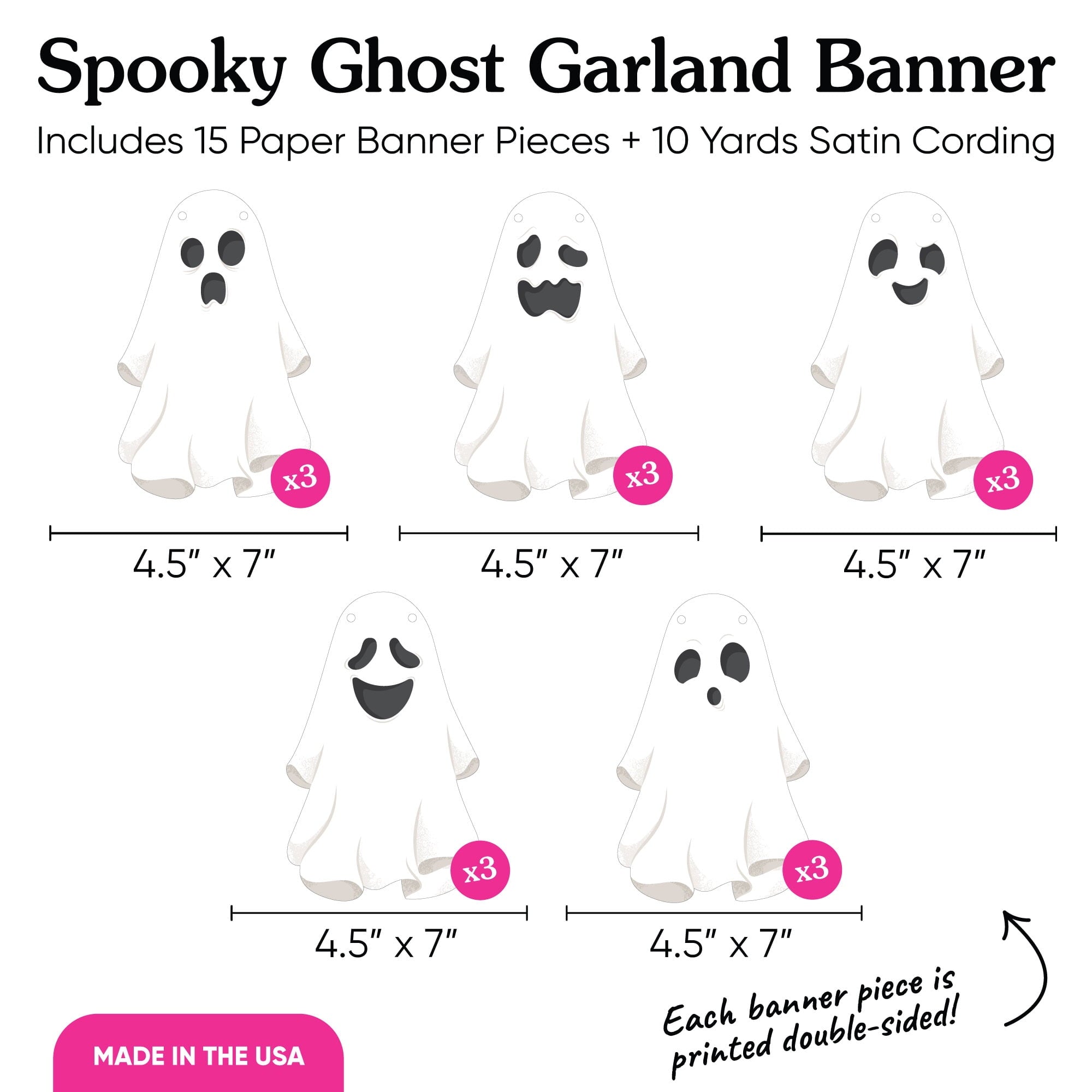 Big Dot of Happiness Spooky Ghost Garland Banner, Halloween Party Decorations Backdrop, 30 Feet of Cord, 15 Paper Ghost Shapes