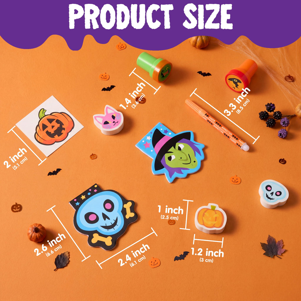 Joyfy 192 Pcs Halloween Stationery Set, Halloween Markers Rulers Stickers Erasers Stamps Notebooks Bags Party Favors,Halloween Trick or Treat Bags,Halloween Gifts for Kids,Classroom Favors