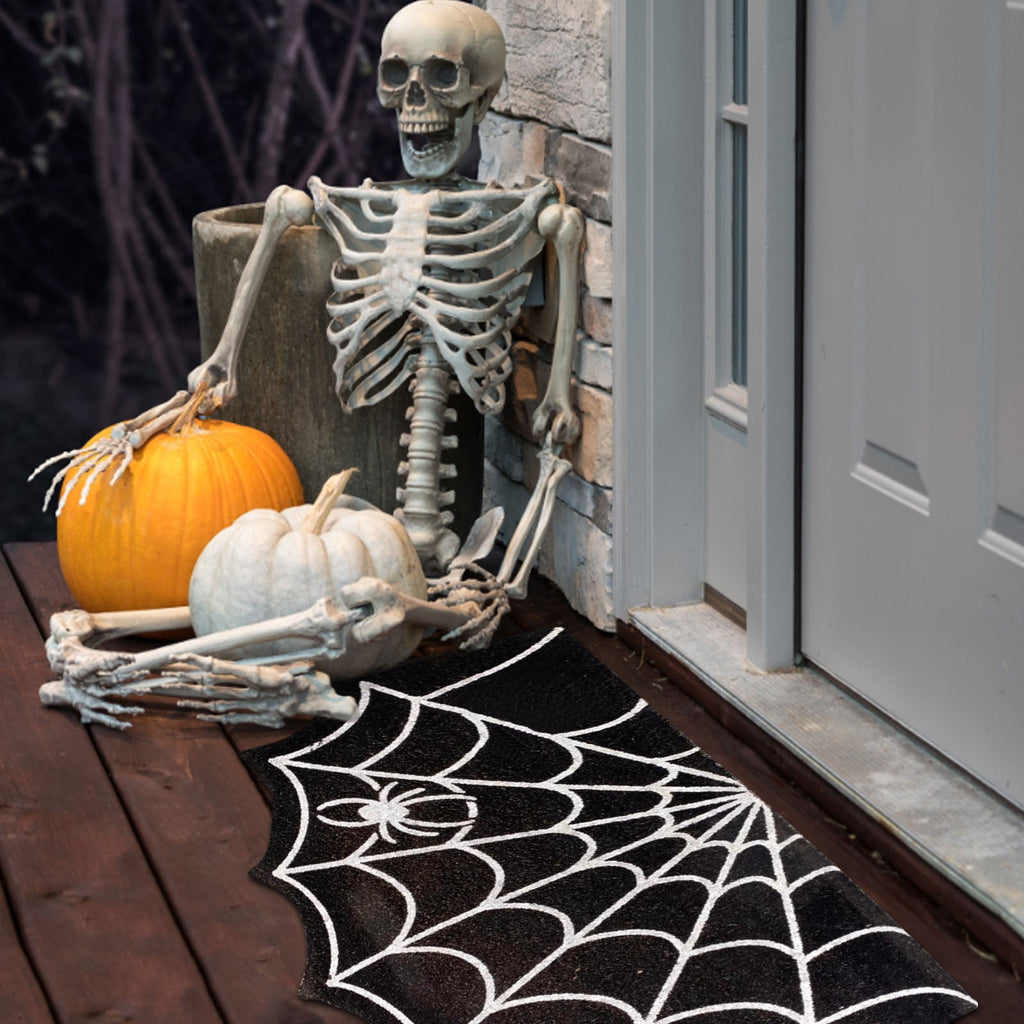 XinganshangM Spider-Web Welcome Doormat Outdoor-Entrance - Half-Circle-Door-Mat Non- Dark Artifical Coir Mats Halloween Decor