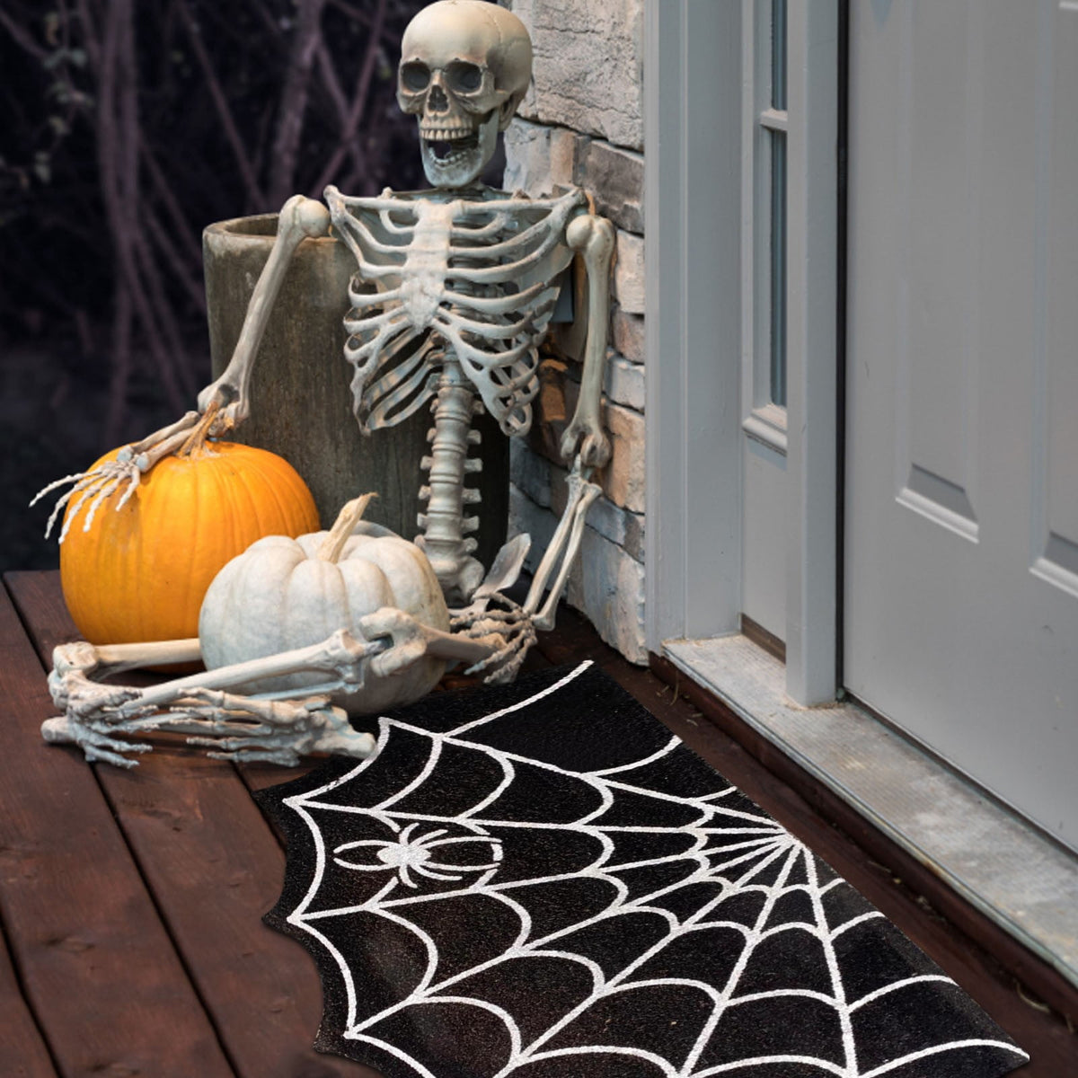 XinganshangM Spider-Web Welcome Doormat Outdoor-Entrance - Half-Circle-Door-Mat Non- Dark Artifical Coir Mats Halloween Decor