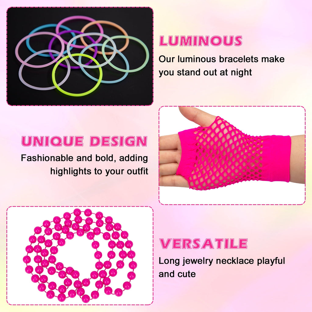Loritta 80s Costumes for Women Outfit Accessories Set with Fishnet Gloves Leg Warmers Bags Tutu Skirts for Theme Party