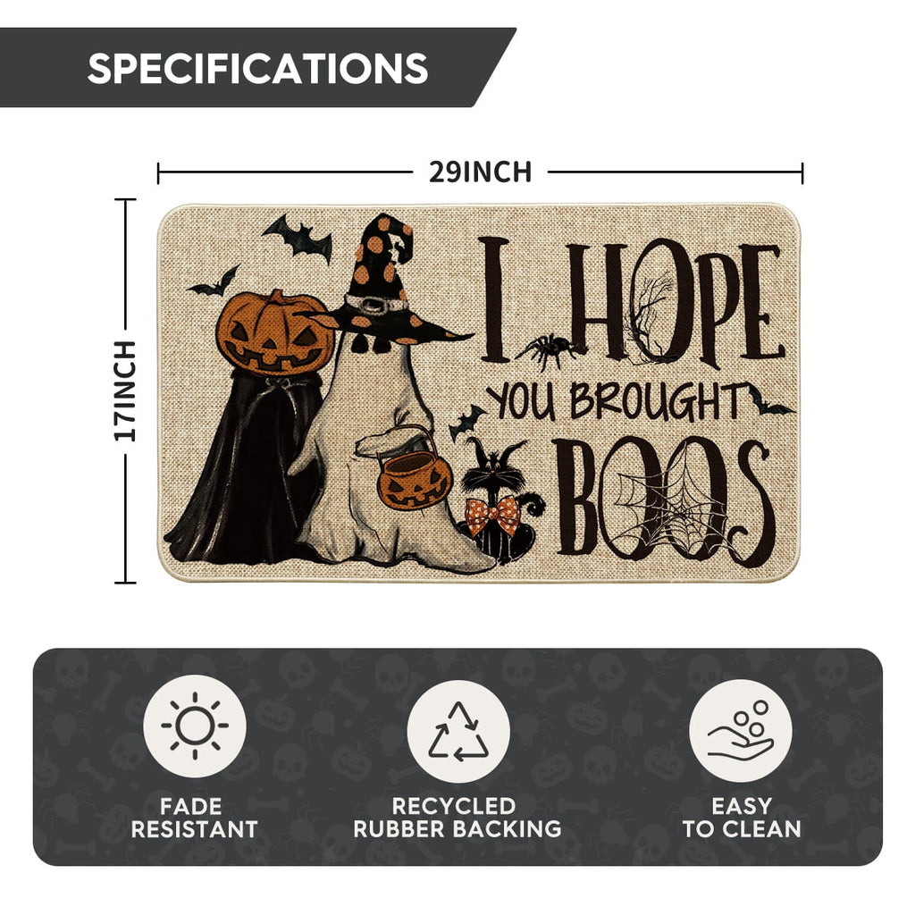 Sm:)e Polka Dot Black Cat, Jack-O'-Lantern, Ghost Halloween Welcome Doormat, 17x29 Inch