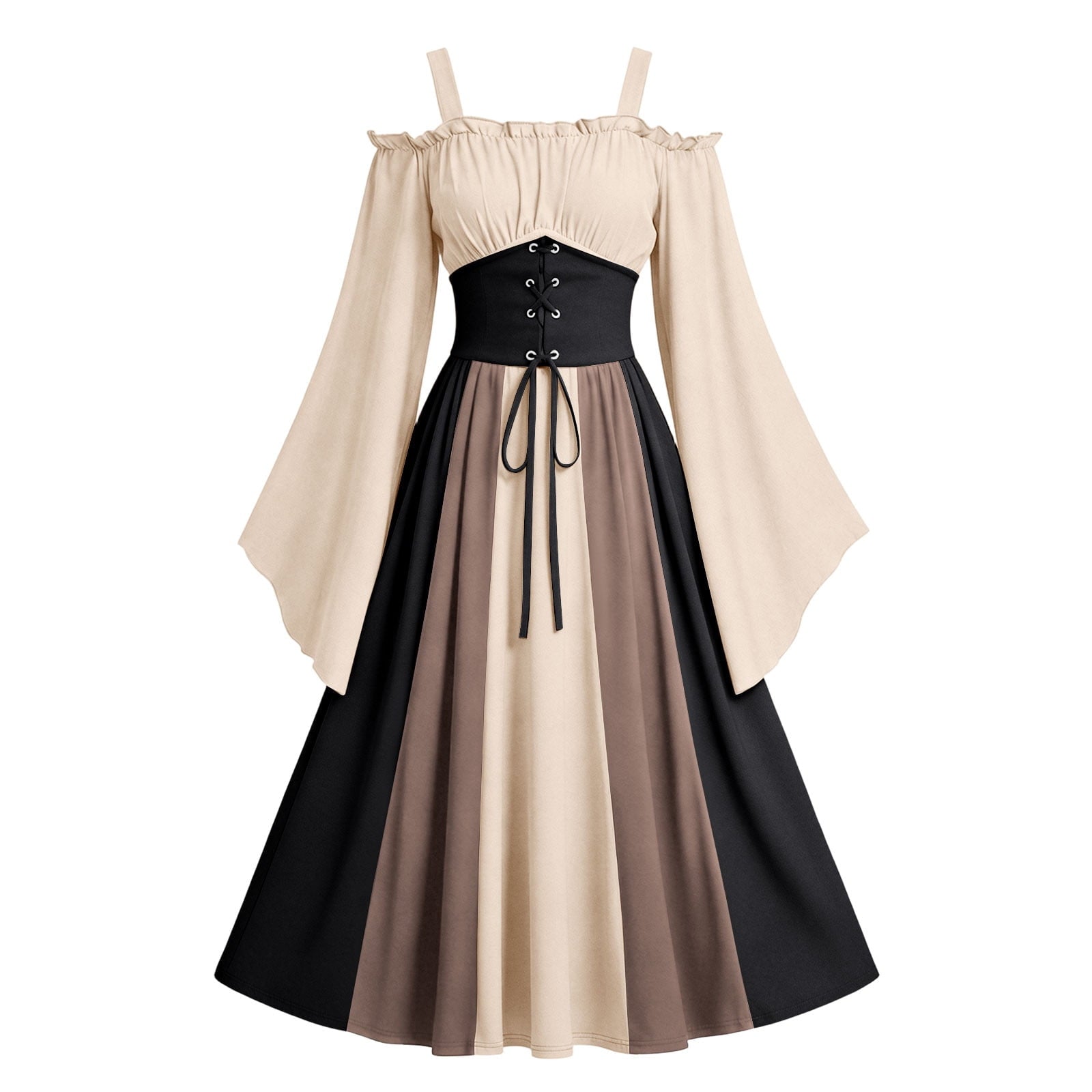 Gothic Dresses for Women Medieval Renaissance Halloween Costume Lace Up Corset High Low Ruffle Hem Square Neck Vintage Gown