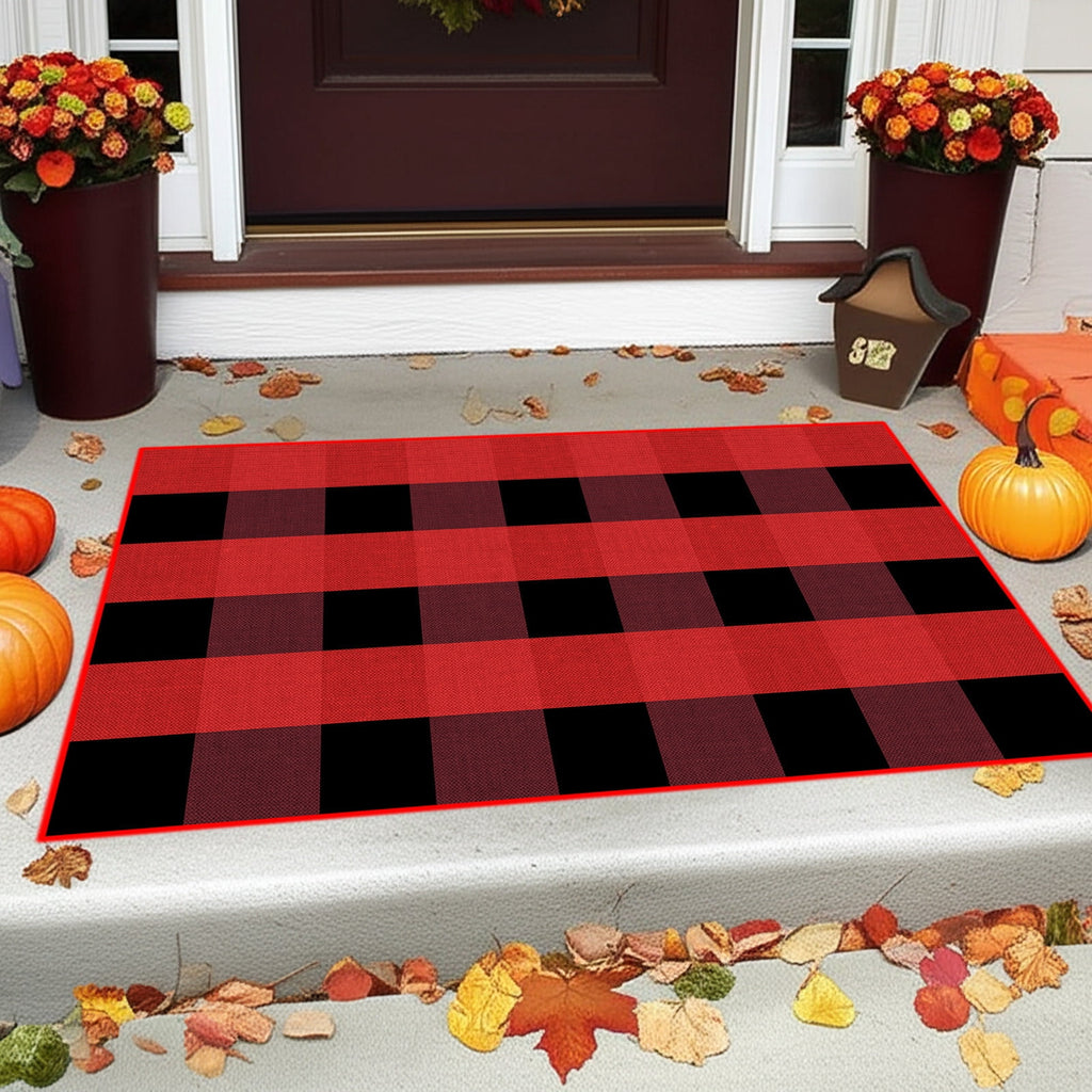 Halloween Fall Outdoor Rug Plaid Rug Foldable Floor Mat for Thanksgiving Front Door Front Porch Farmhouse Entryway Patio Decoration