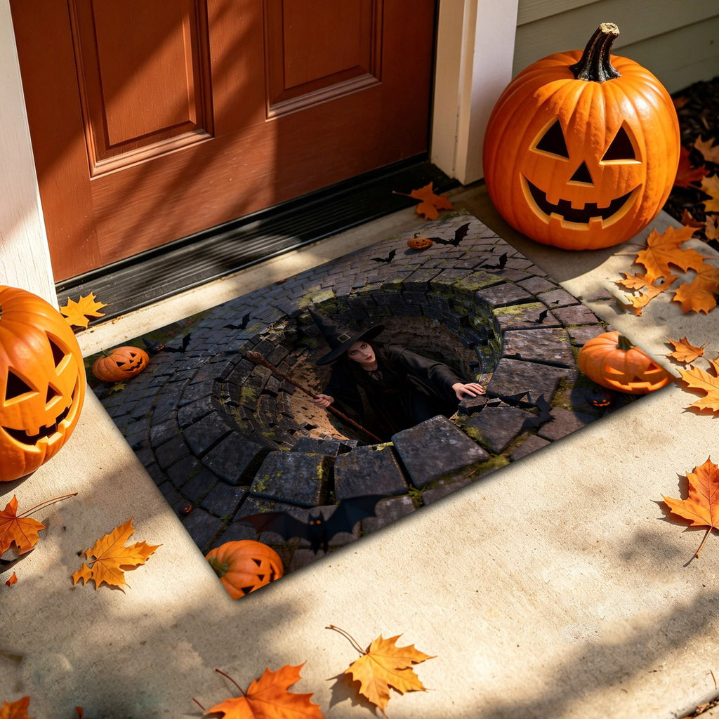 3D Optical Illusion Halloween Doormat Visual Trap Hole Design Non Velvet Entryway Rug Washable Floor Mat