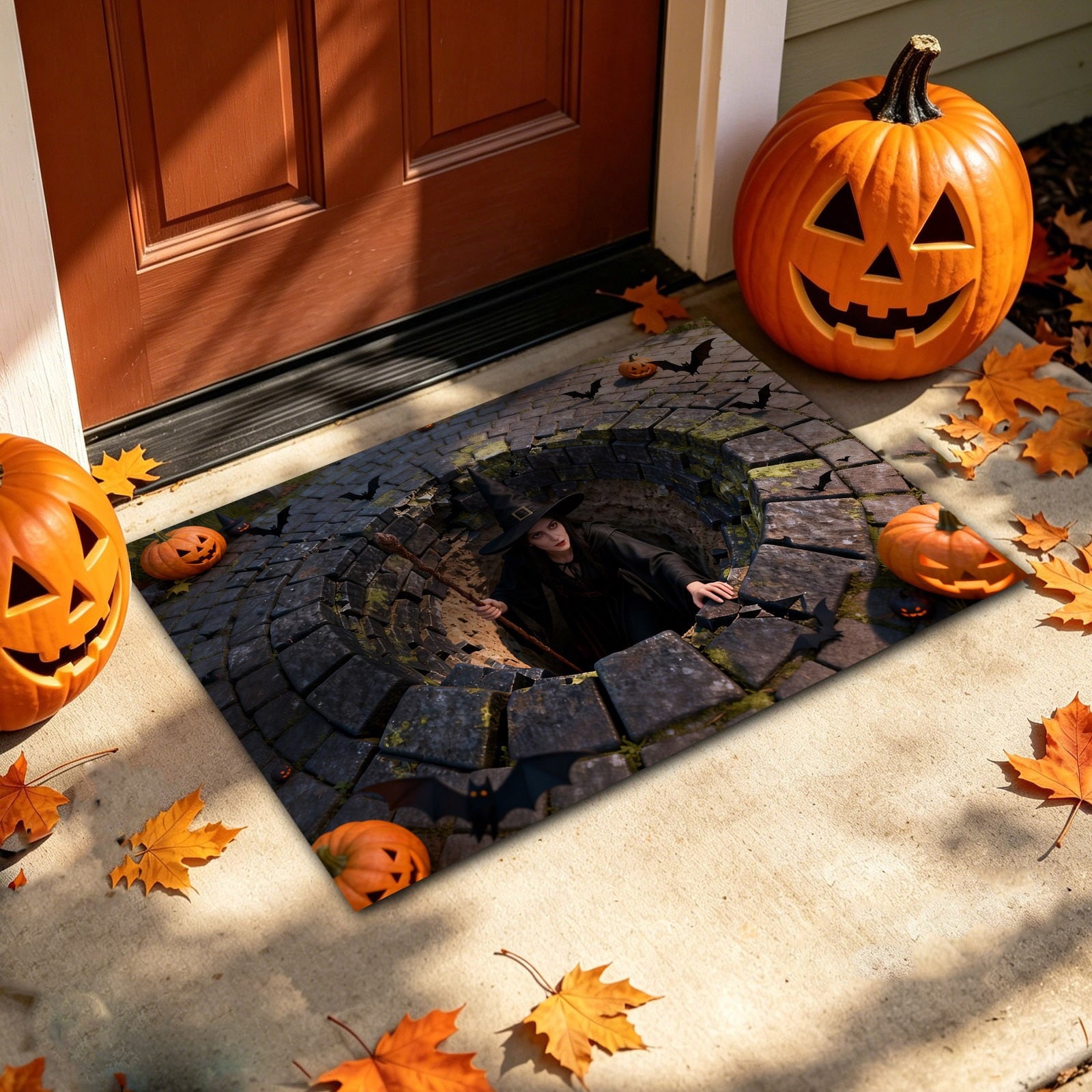 3D Optical Illusion Halloween Doormat Visual Trap Hole Design Non Velvet Entryway Rug Washable Floor Mat